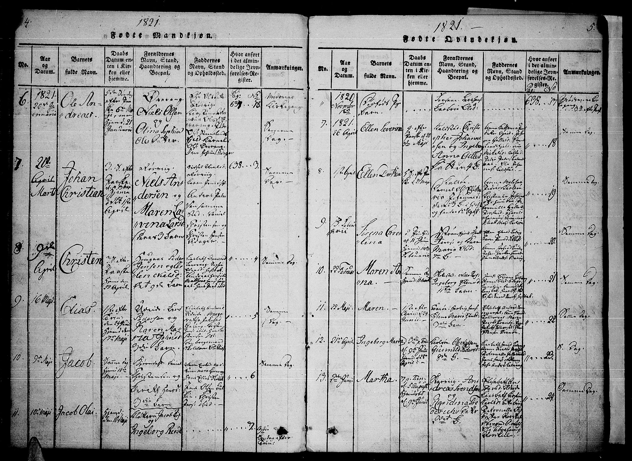 Ministerialprotokoller, klokkerbøker og fødselsregistre - Nordland, AV/SAT-A-1459/859/L0842: Parish register (official) no. 859A02, 1821-1839, p. 4-5