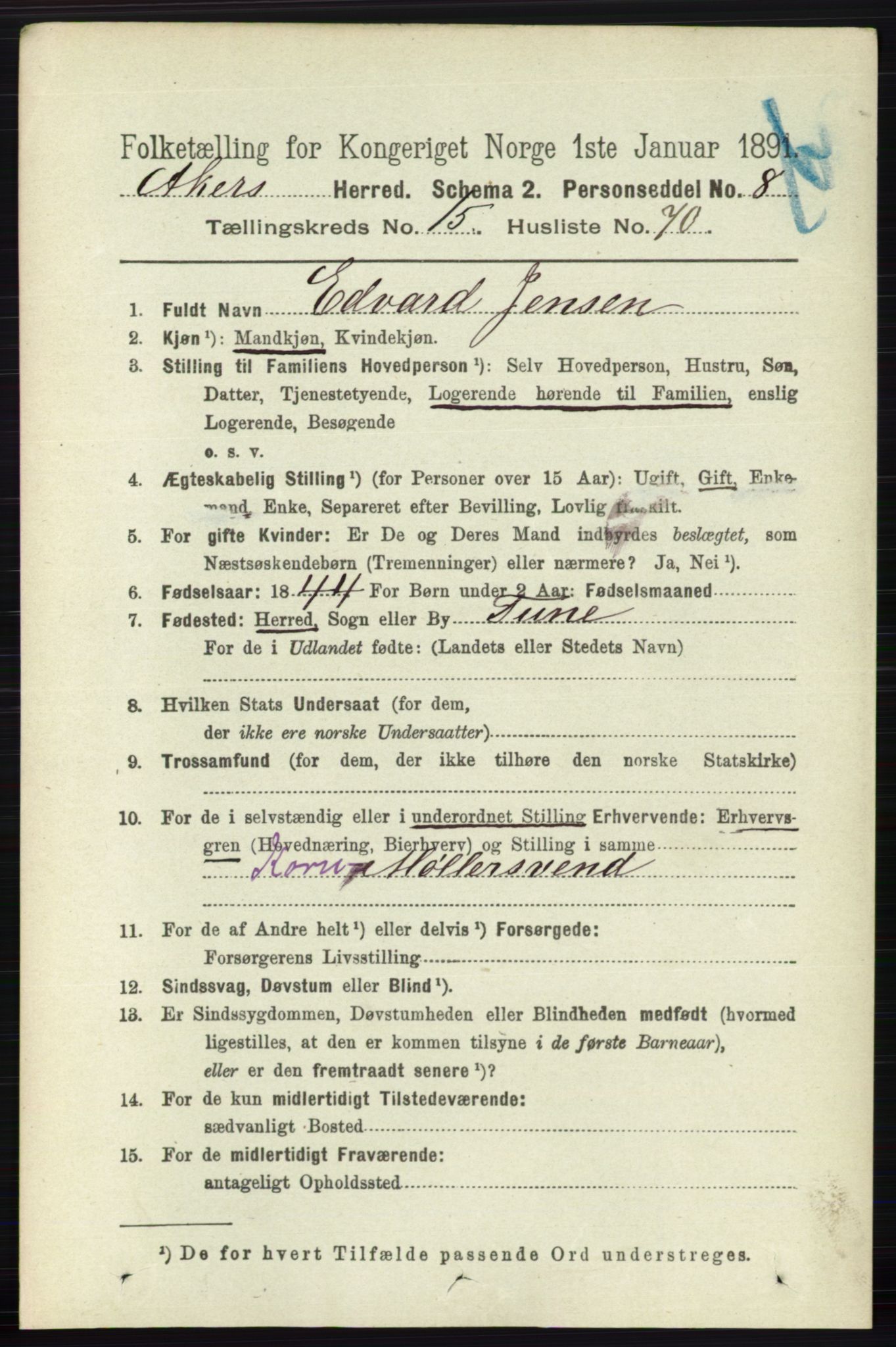 RA, 1891 census for 0218 Aker, 1891, p. 13906