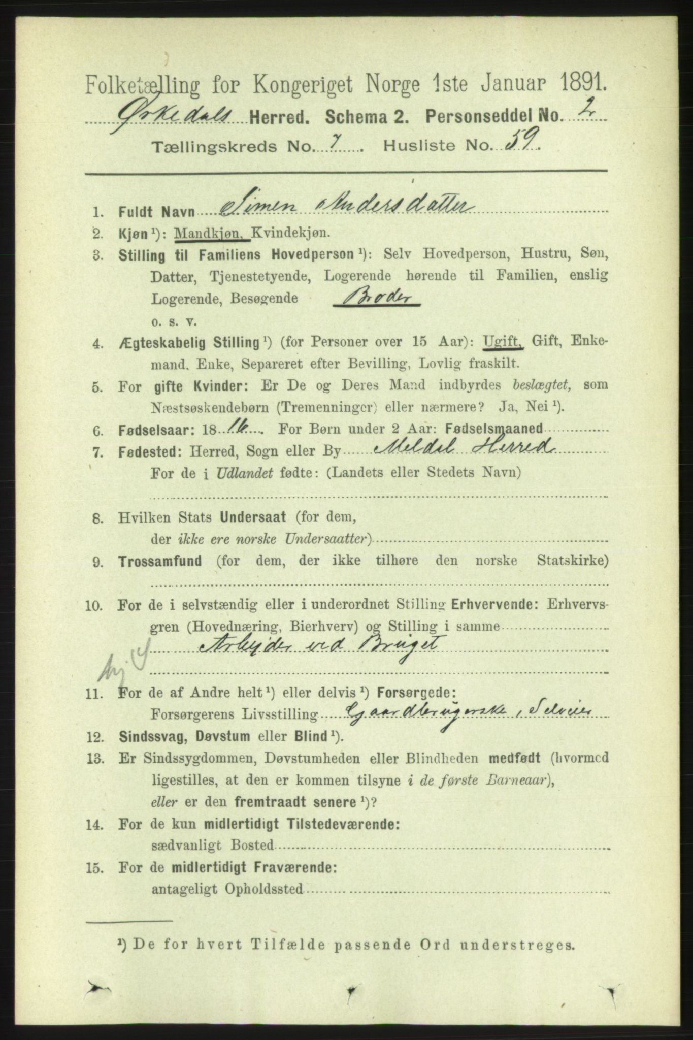 RA, 1891 census for 1638 Orkdal, 1891, p. 3746