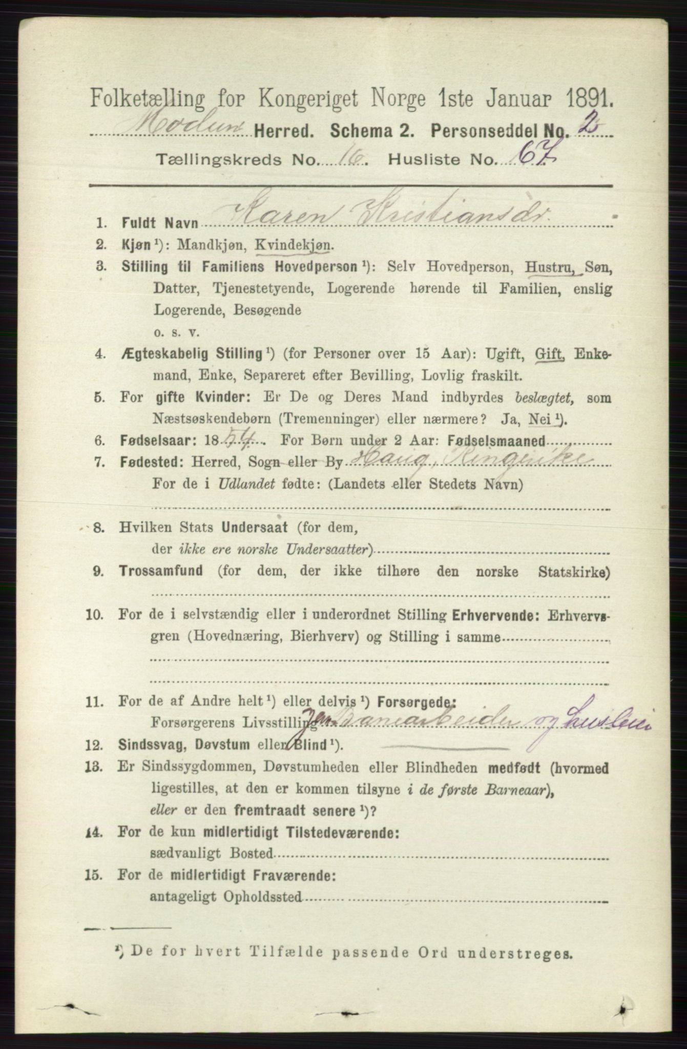 RA, 1891 census for 0623 Modum, 1891, p. 6525