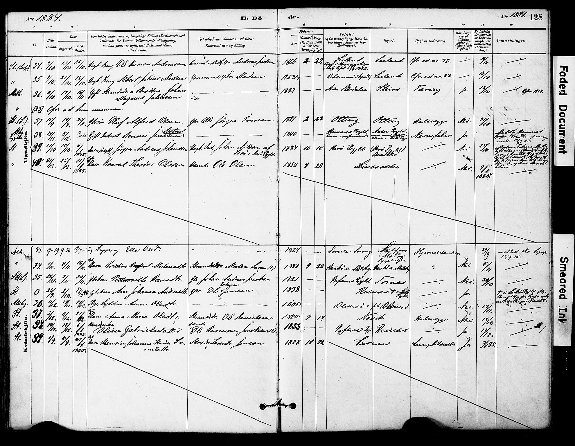 Ministerialprotokoller, klokkerbøker og fødselsregistre - Nordland, AV/SAT-A-1459/830/L0450: Parish register (official) no. 830A14, 1879-1896, p. 128