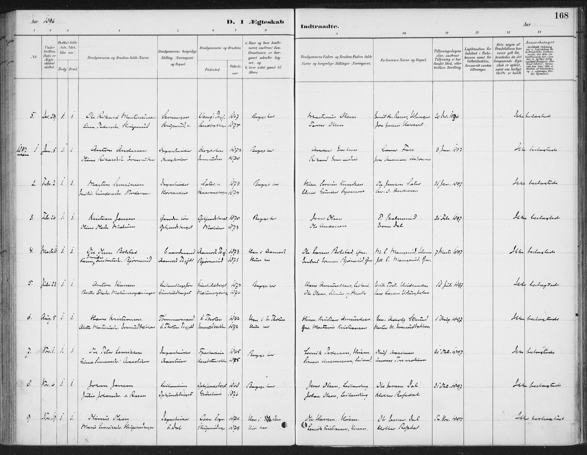 Romedal prestekontor, SAH/PREST-004/K/L0008: Parish register (official) no. 8, 1887-1905, p. 168
