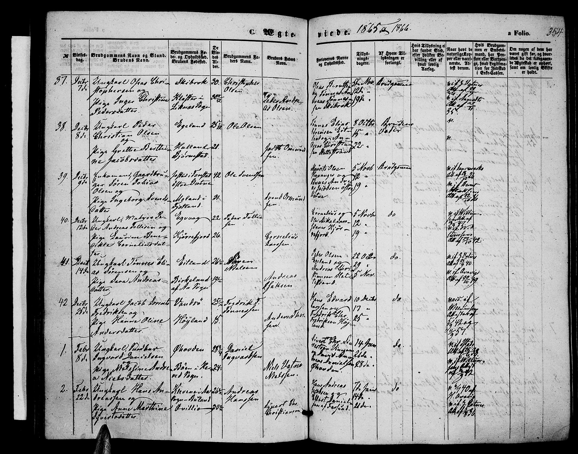 Lista sokneprestkontor, AV/SAK-1111-0027/F/Fb/L0003: Parish register (copy) no. B 3, 1862-1877, p. 354