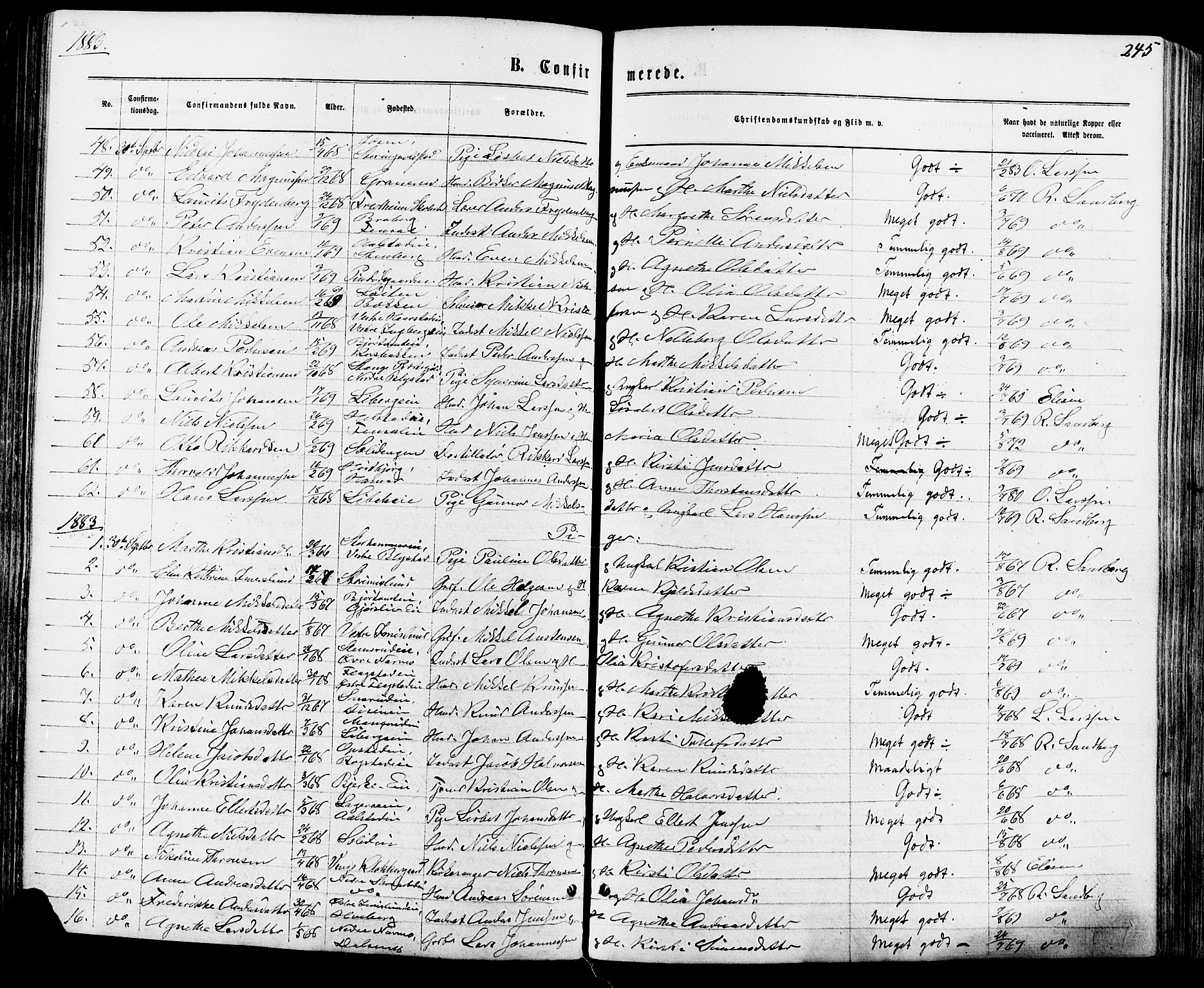 Vang prestekontor, Hedmark, AV/SAH-PREST-008/H/Ha/Haa/L0015: Parish register (official) no. 15, 1871-1885, p. 245