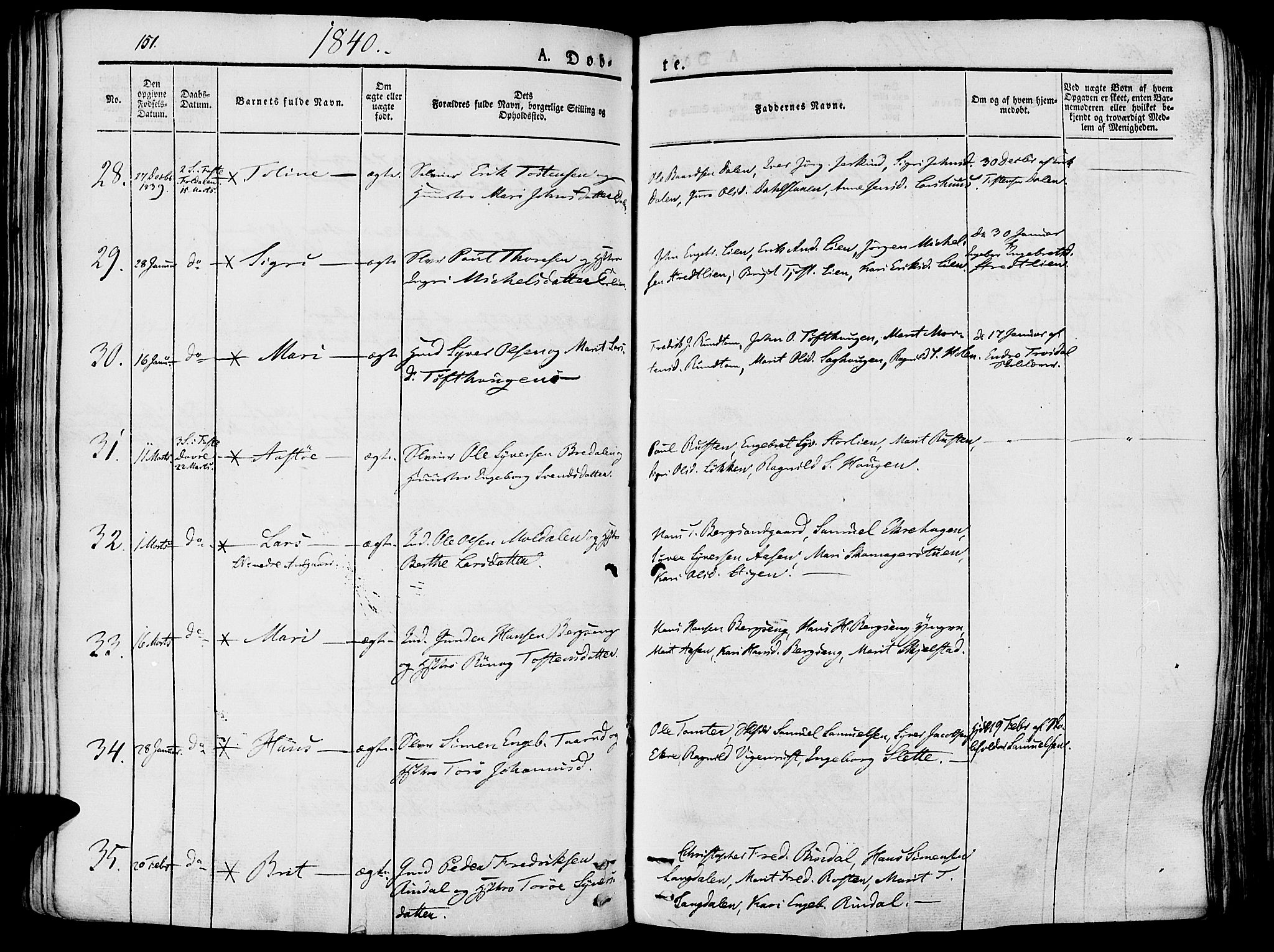 Lesja prestekontor, SAH/PREST-068/H/Ha/Haa/L0005: Parish register (official) no. 5, 1830-1842, p. 151