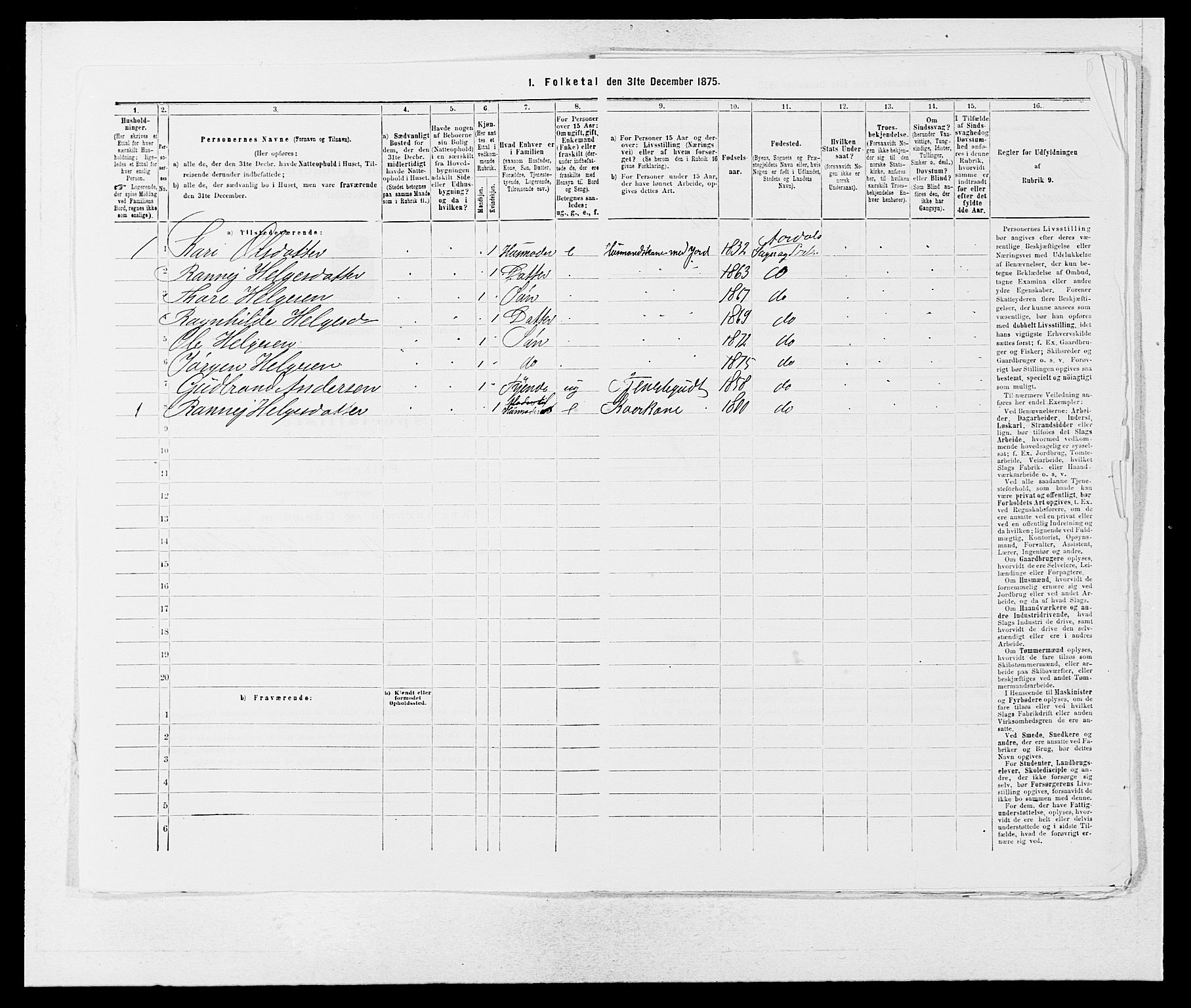 SAB, 1875 census for 1424P Årdal, 1875, p. 396