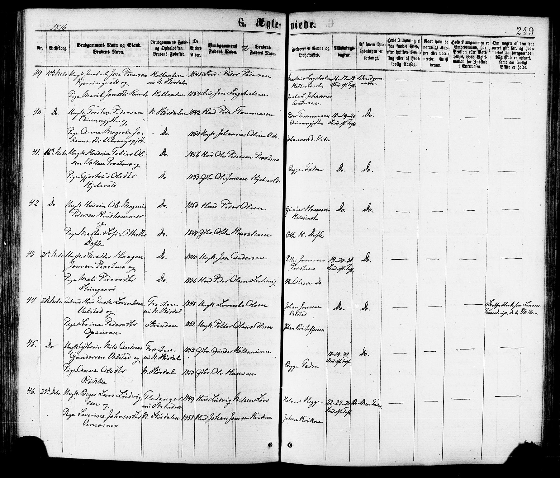 Ministerialprotokoller, klokkerbøker og fødselsregistre - Nord-Trøndelag, AV/SAT-A-1458/709/L0076: Parish register (official) no. 709A16, 1871-1879, p. 249