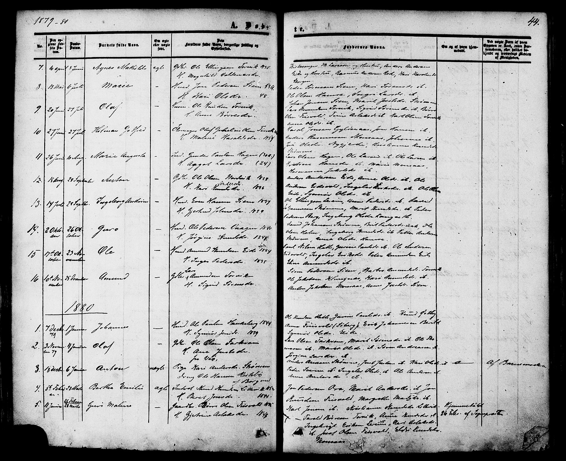 Ministerialprotokoller, klokkerbøker og fødselsregistre - Møre og Romsdal, AV/SAT-A-1454/542/L0552: Parish register (official) no. 542A02, 1854-1884, p. 44