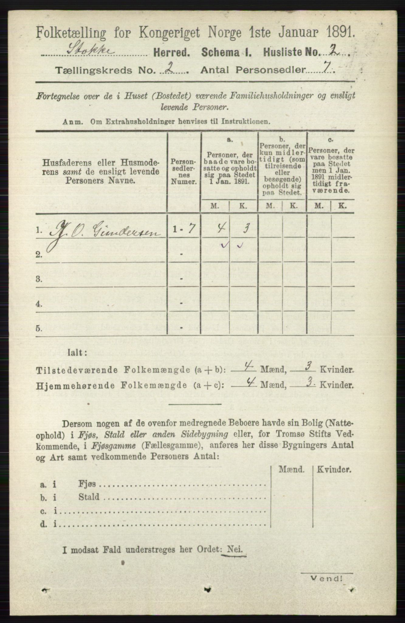 RA, 1891 census for 0720 Stokke, 1891, p. 864