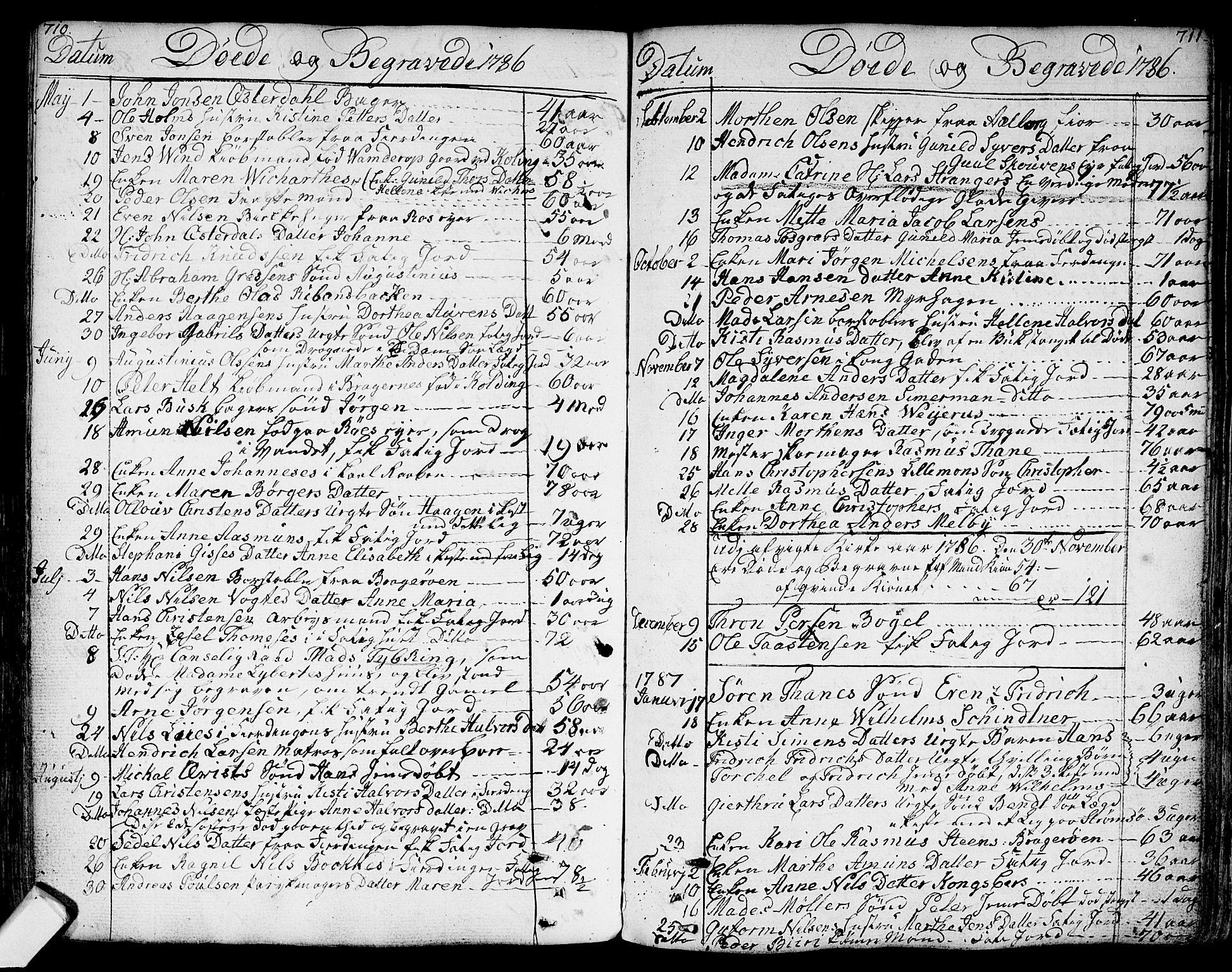 Bragernes kirkebøker, AV/SAKO-A-6/F/Fa/L0006a: Parish register (official) no. I 6, 1782-1814, p. 710-711