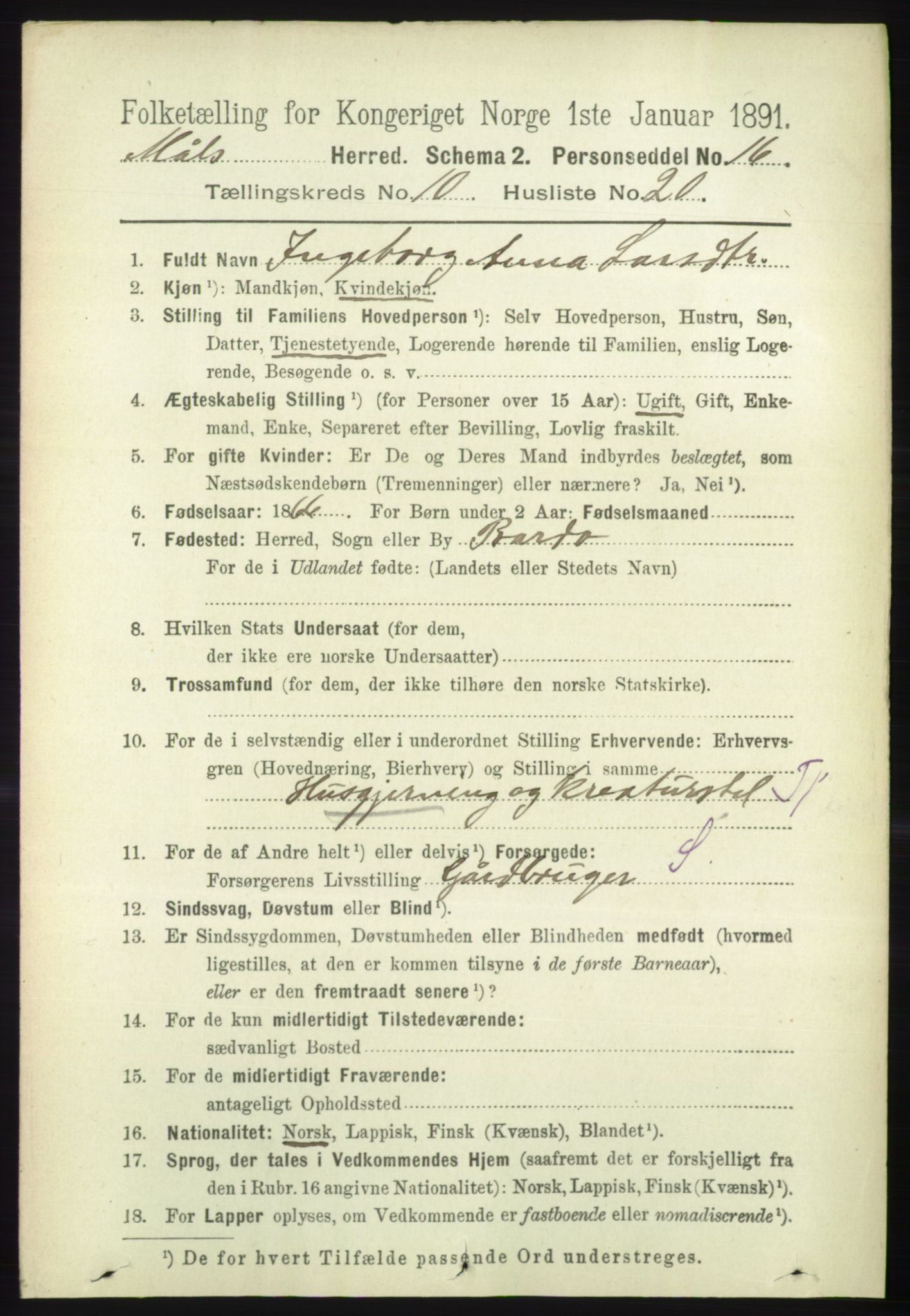 RA, 1891 census for 1924 Målselv, 1891, p. 3154