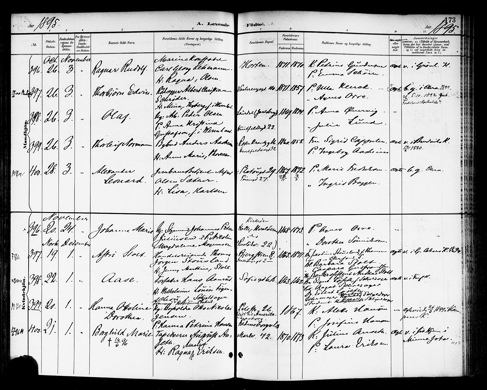 Rikshospitalet prestekontor Kirkebøker, SAO/A-10309b/F/L0009: Parish register (official) no. 9, 1894-1897, p. 173