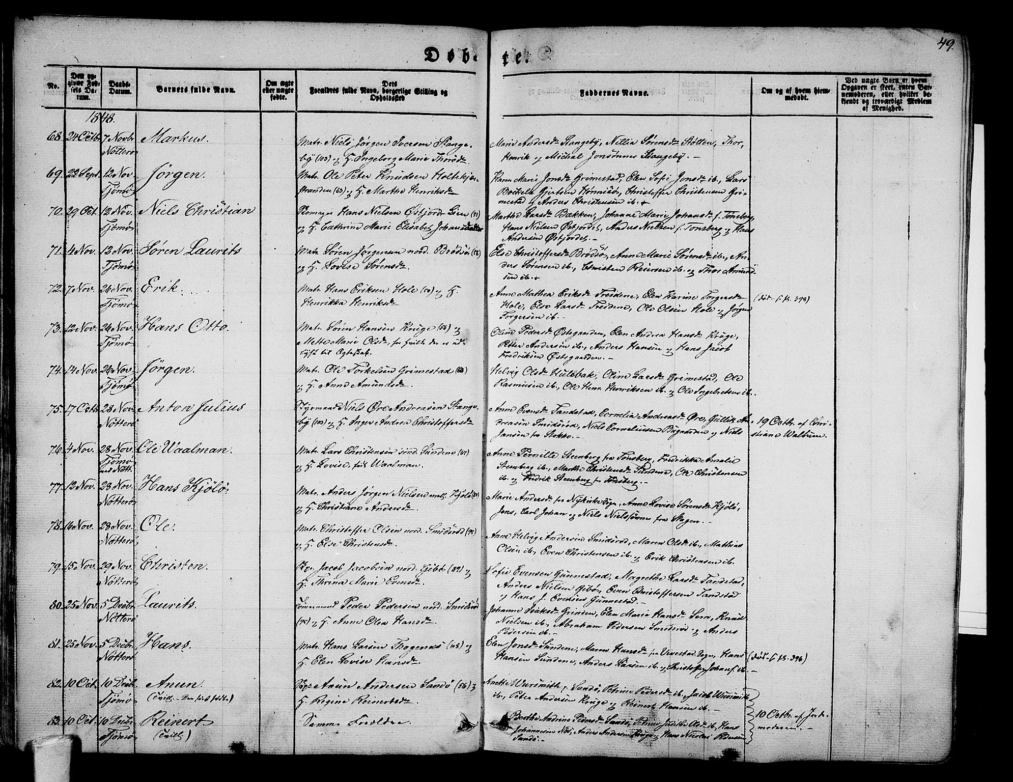 Nøtterøy kirkebøker, AV/SAKO-A-354/G/Ga/L0001: Parish register (copy) no. I 1, 1844-1859, p. 49