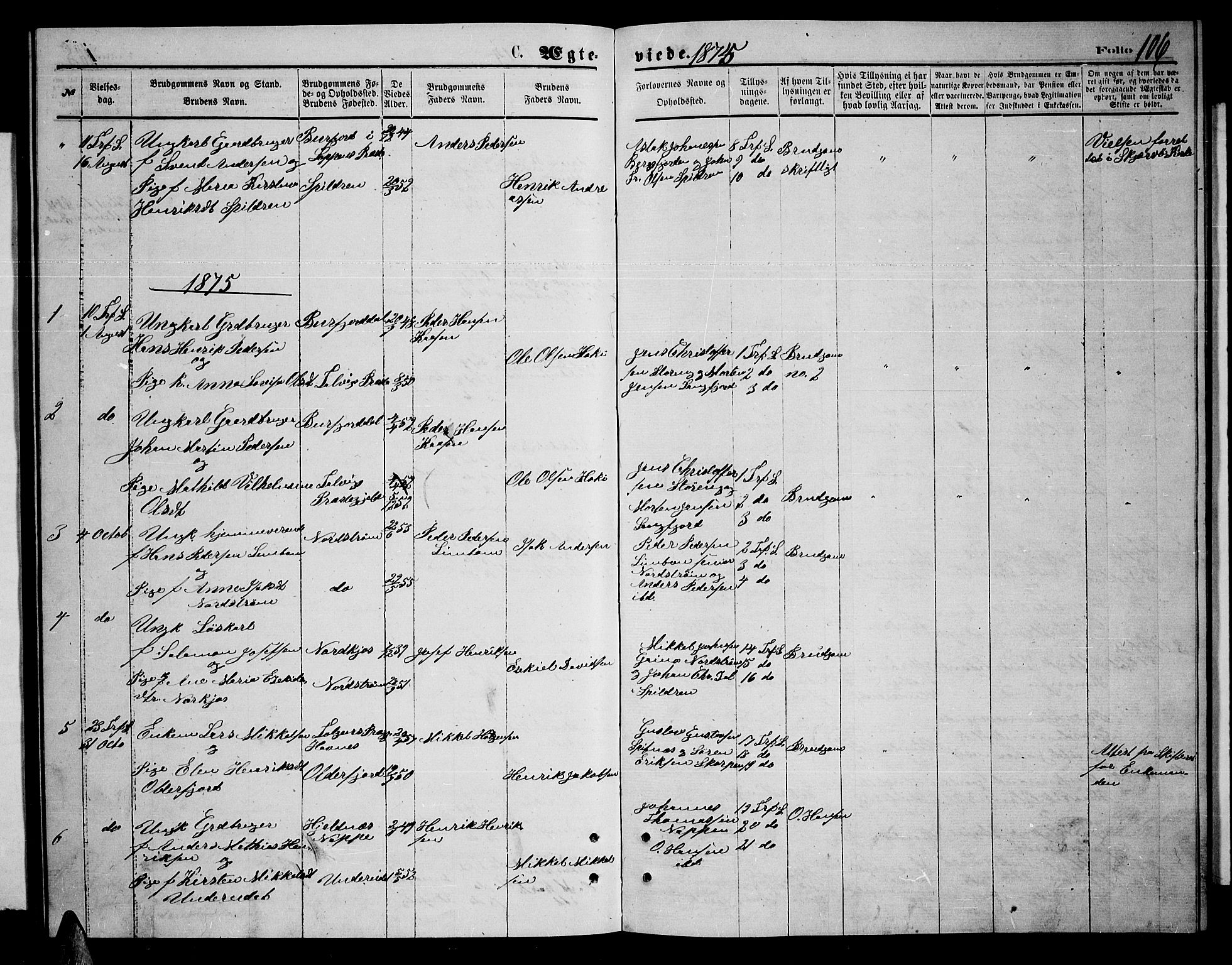 Skjervøy sokneprestkontor, SATØ/S-1300/H/Ha/Hab/L0014klokker: Parish register (copy) no. 14, 1871-1877, p. 106