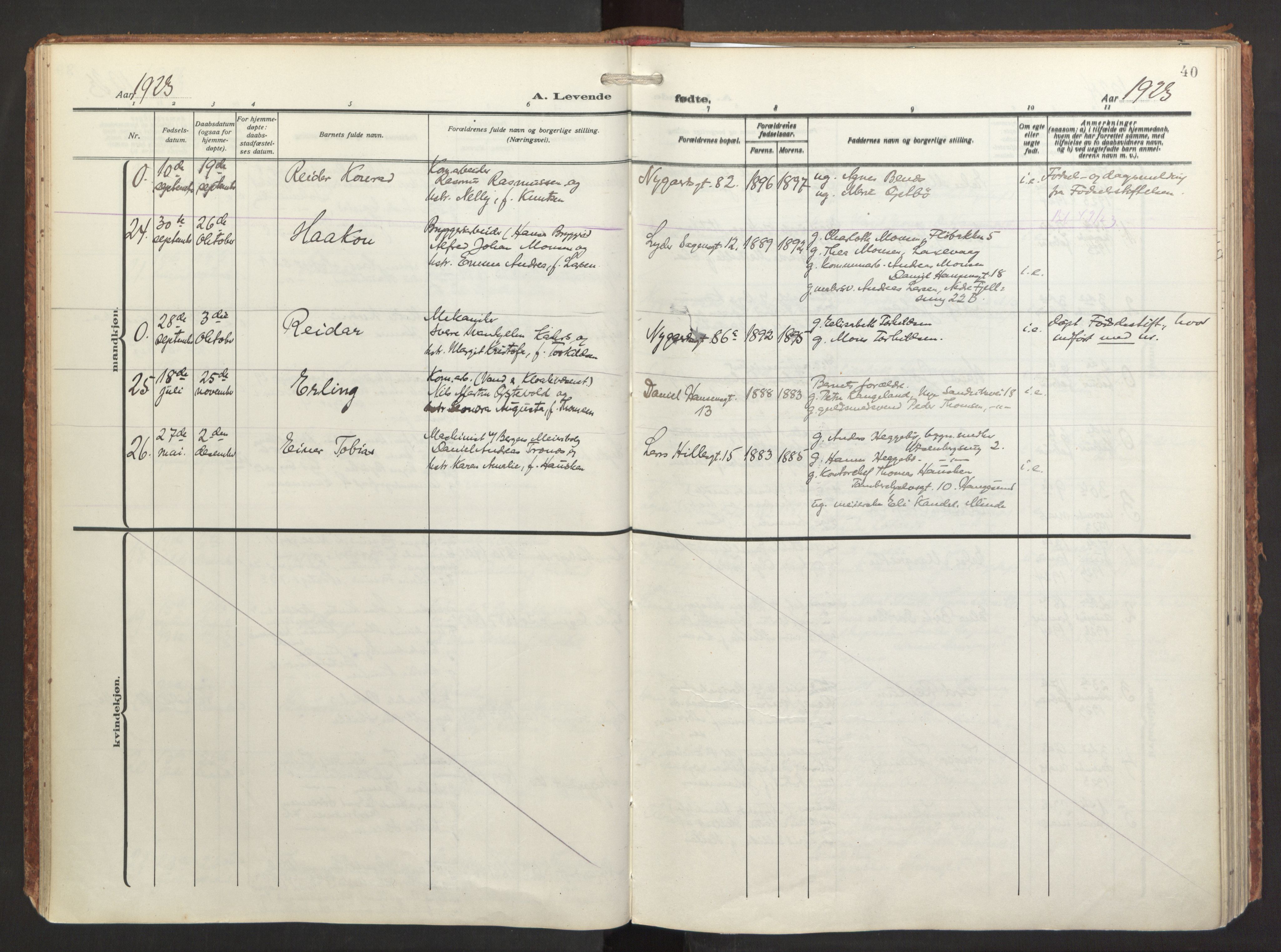 St. Jacob sokneprestembete, AV/SAB-A-78001/H/Haa/L0001: Parish register (official) no. A 1, 1917-1952, p. 40