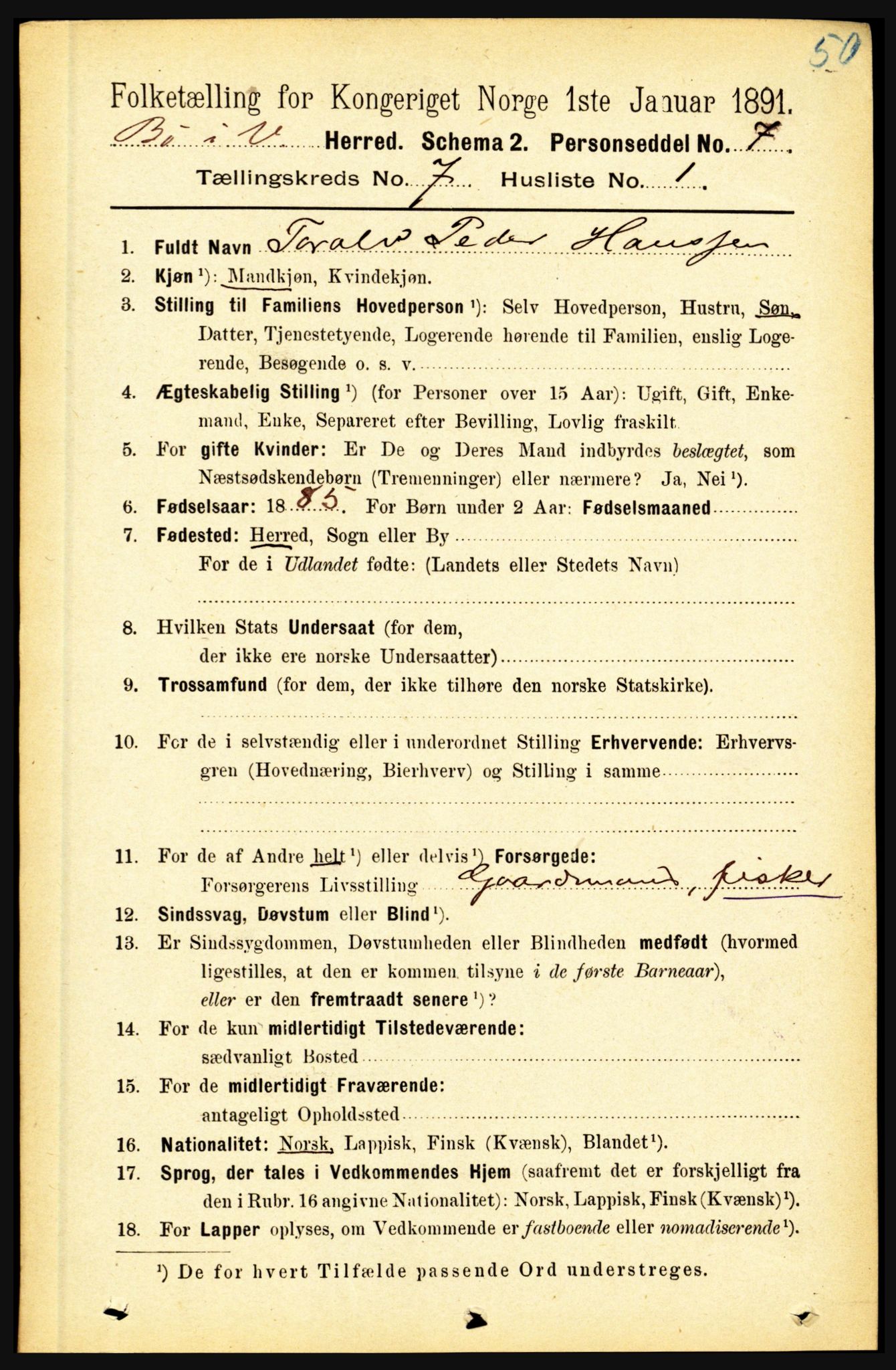 RA, 1891 census for 1867 Bø, 1891, p. 2493