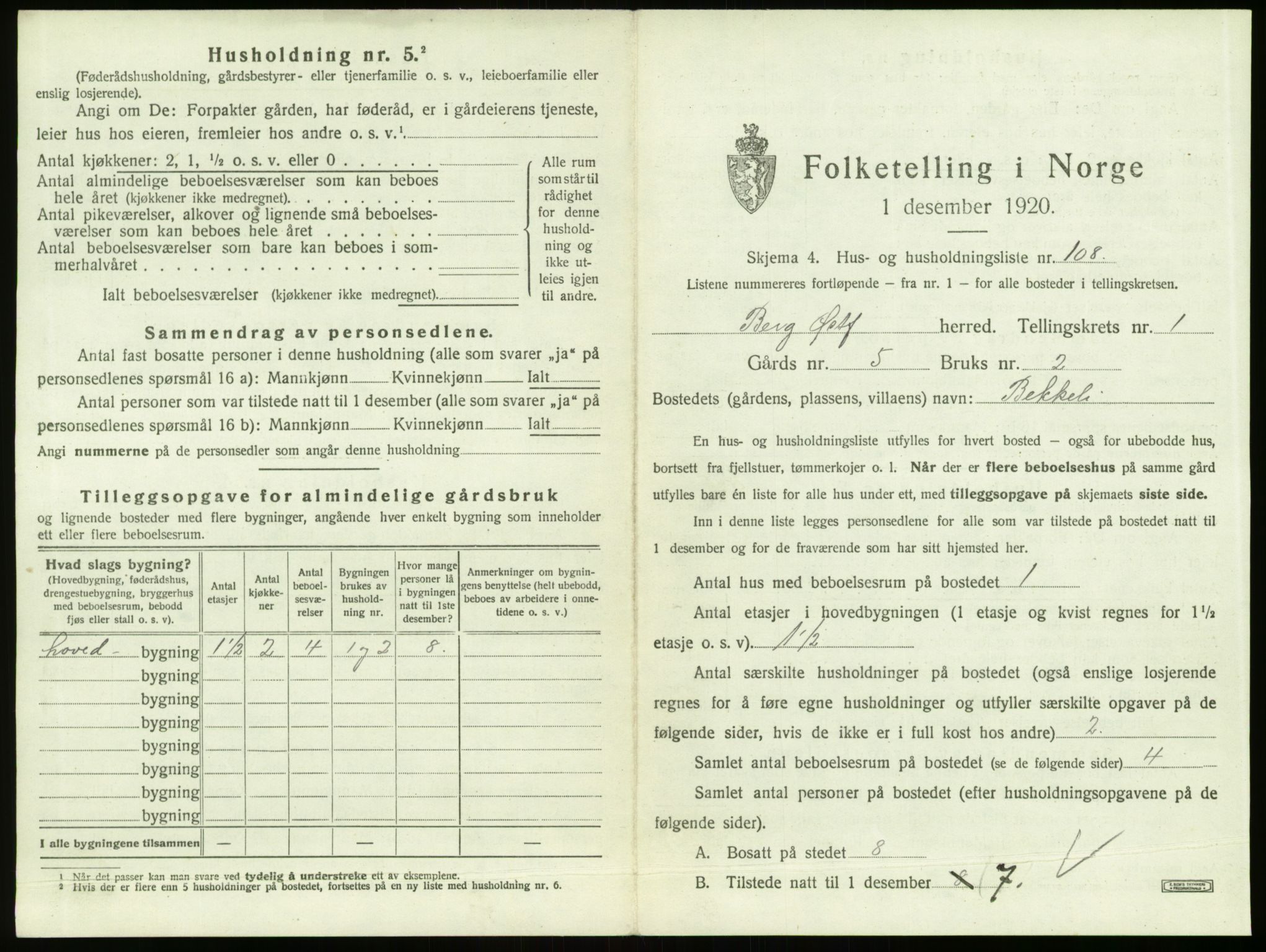 SAO, 1920 census for Berg, 1920, p. 257