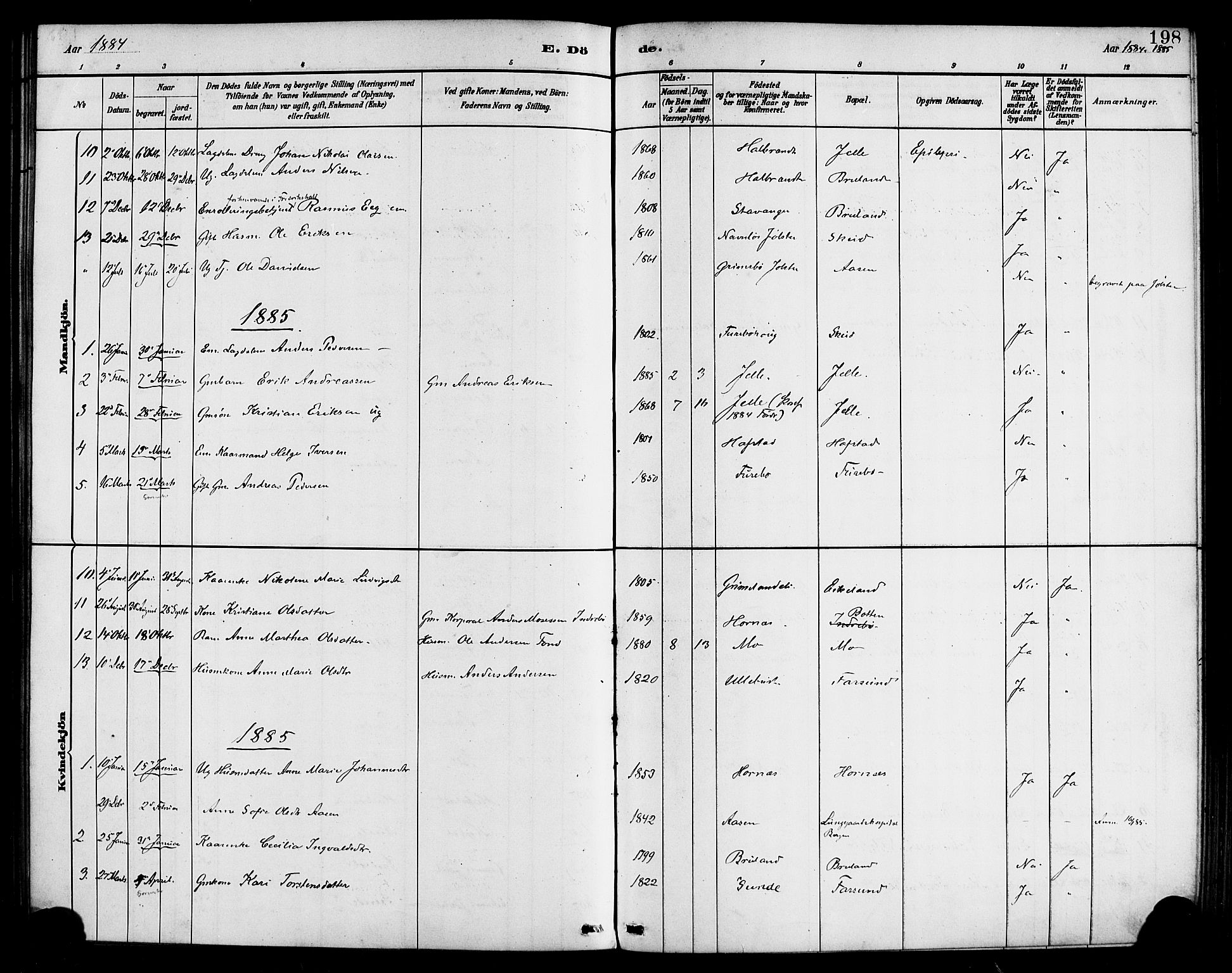 Førde sokneprestembete, SAB/A-79901/H/Haa/Haab/L0001: Parish register (official) no. B 1, 1880-1898, p. 198