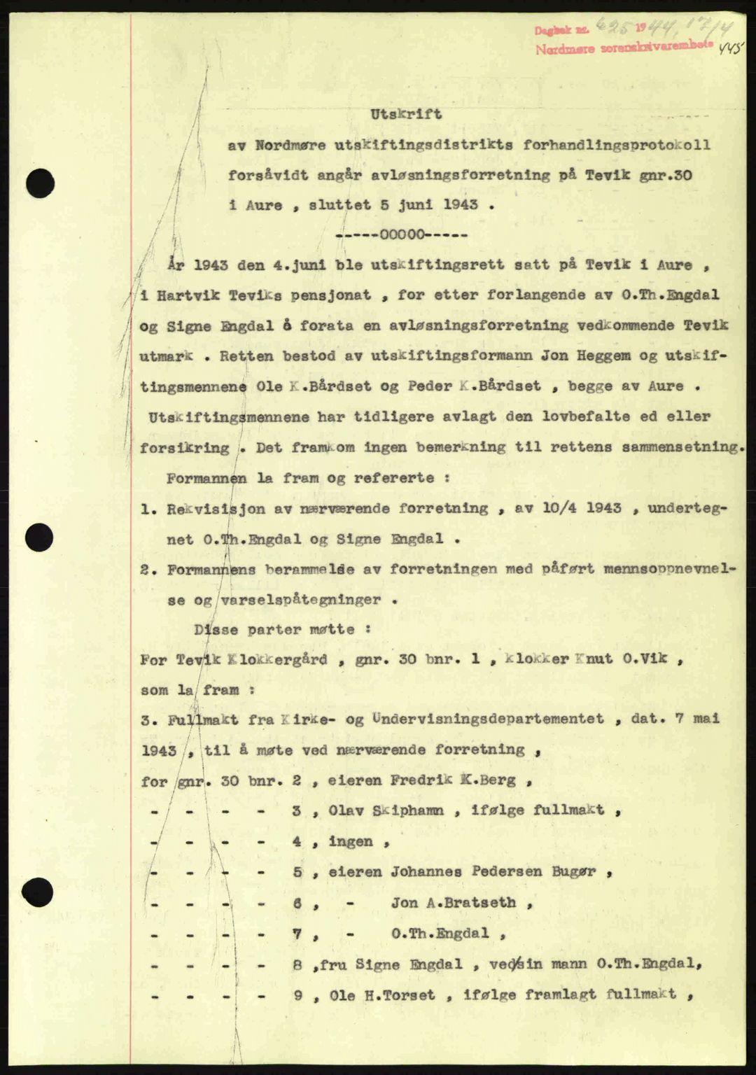 Nordmøre sorenskriveri, AV/SAT-A-4132/1/2/2Ca: Mortgage book no. A97, 1944-1944, Diary no: : 625/1944