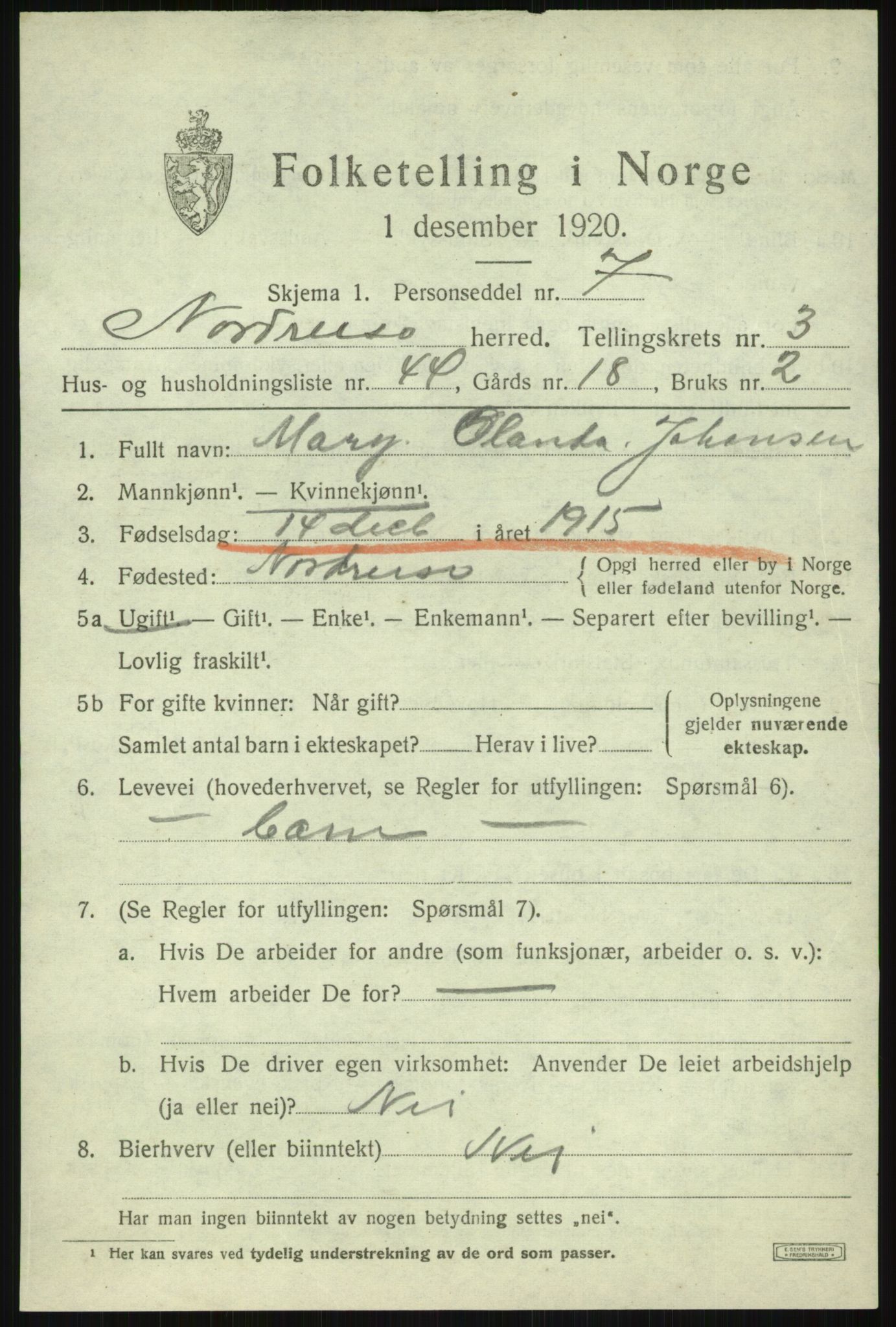 SATØ, 1920 census for Nordreisa, 1920, p. 1799