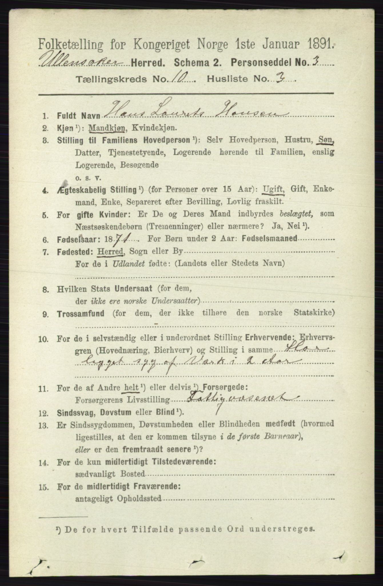 RA, 1891 census for 0235 Ullensaker, 1891, p. 4524