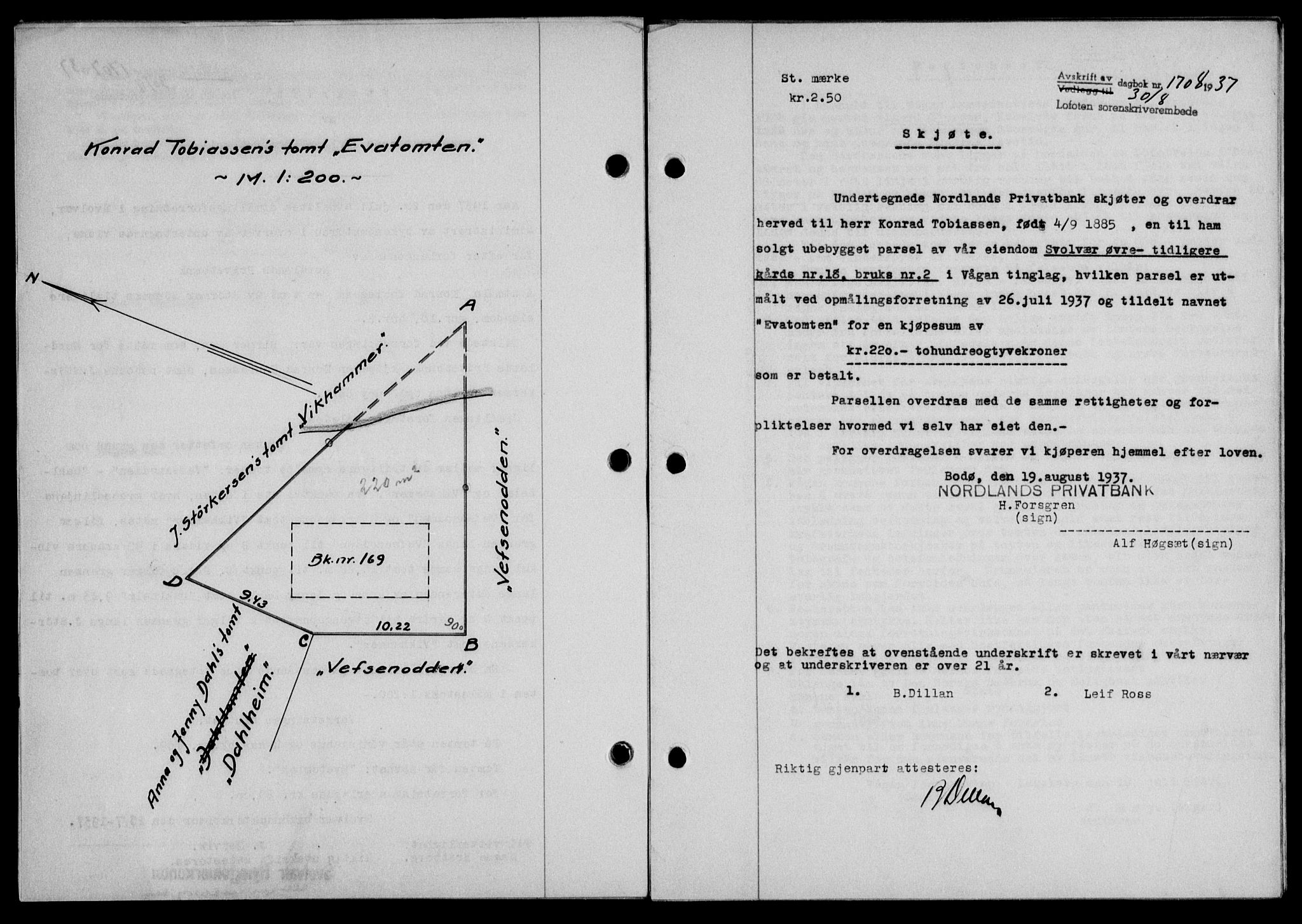 Lofoten sorenskriveri, SAT/A-0017/1/2/2C/L0002a: Mortgage book no. 2a, 1937-1937, Diary no: : 1708/1937