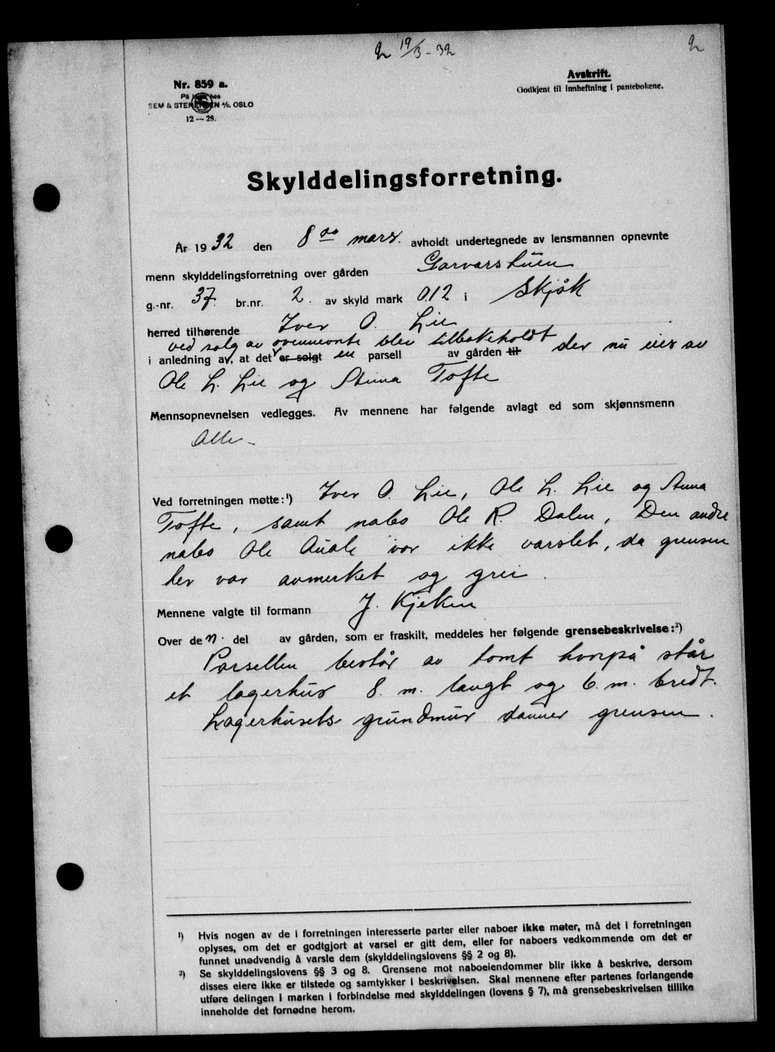 Nord-Gudbrandsdal tingrett, AV/SAH-TING-002/H/Hb/Hba/L0038: Mortgage book no. 38, 1932-1932, p. 2