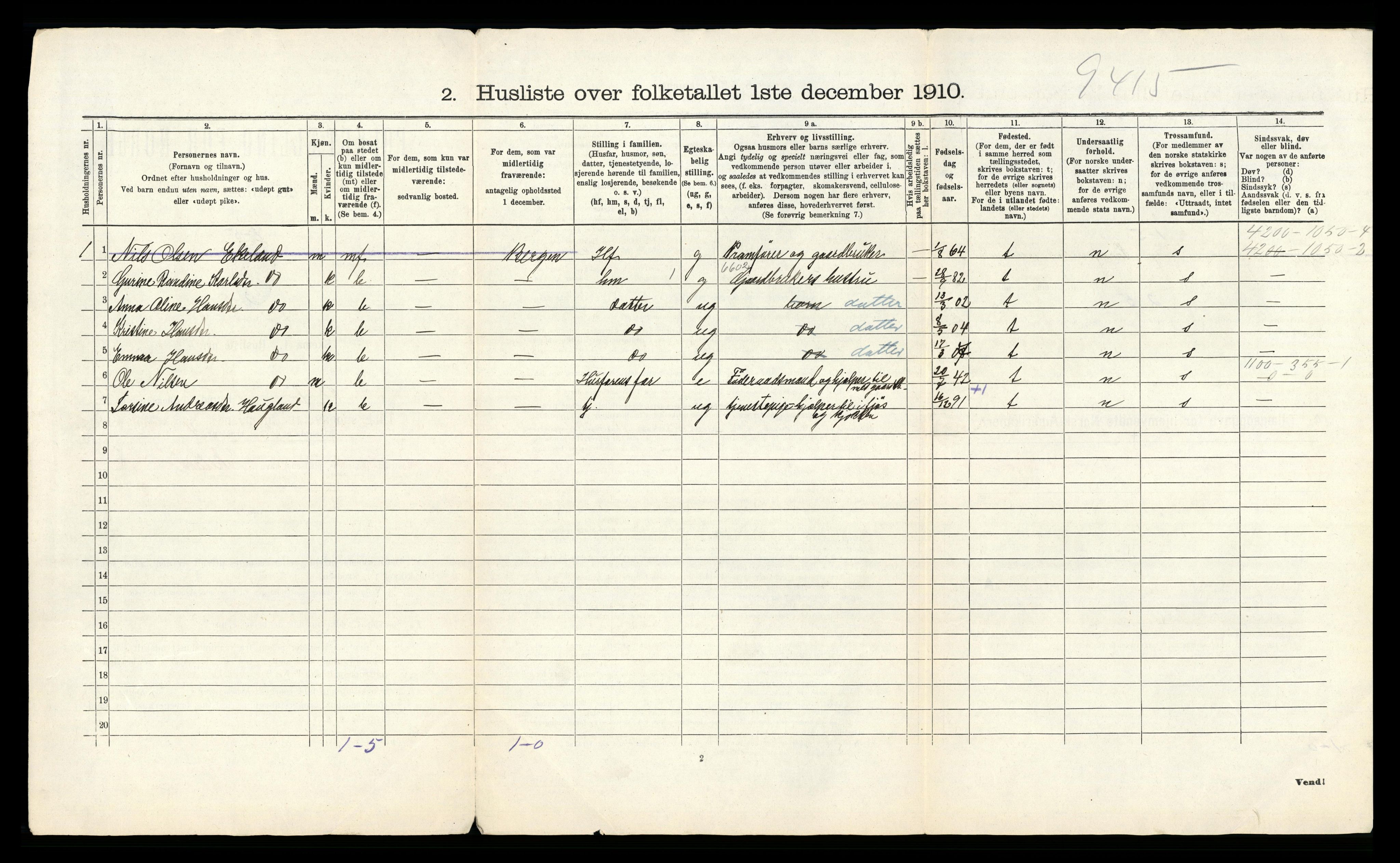 RA, 1910 census for Herdla, 1910, p. 45