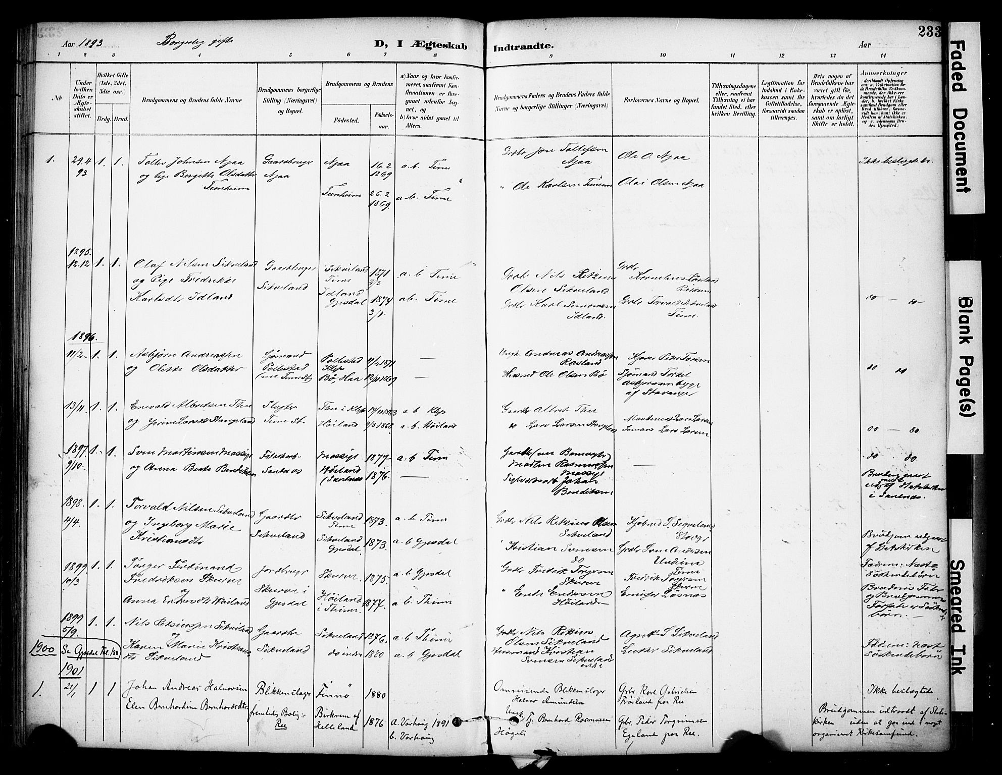 Lye sokneprestkontor, SAST/A-101794/001/30BA/L0011: Parish register (official) no. A 9, 1893-1903, p. 233