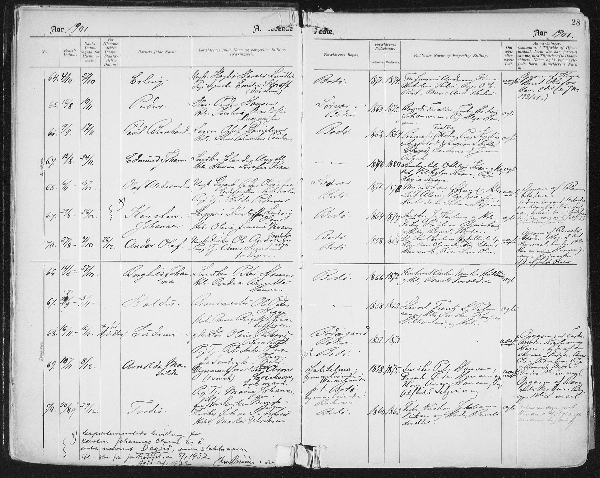 Ministerialprotokoller, klokkerbøker og fødselsregistre - Nordland, SAT/A-1459/801/L0011: Parish register (official) no. 801A11, 1900-1916, p. 28