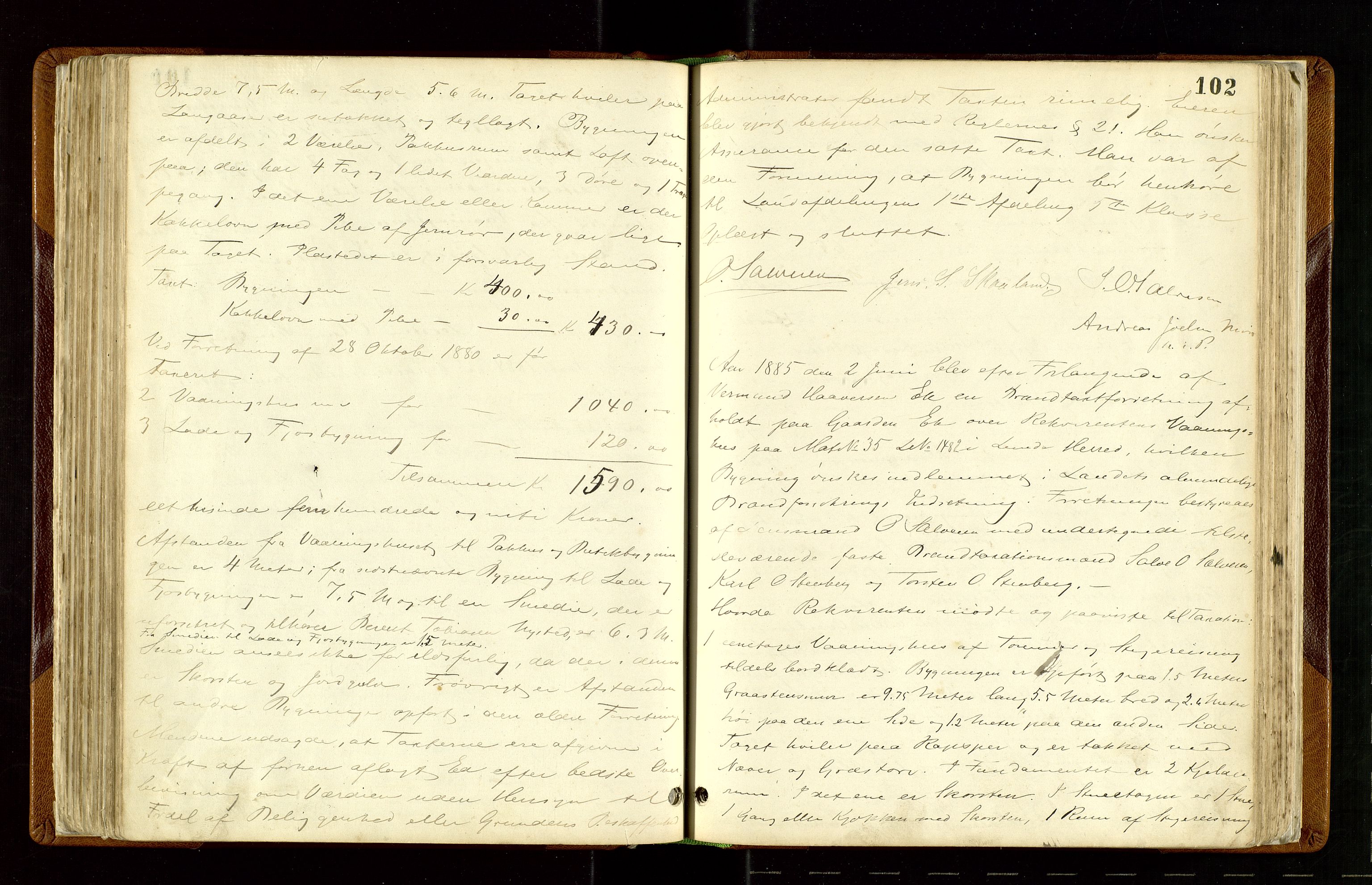 Lund lensmannskontor, AV/SAST-A-100303/Goa/L0002: Branntakstprotokoll, 1878-1893, p. 101b-102a