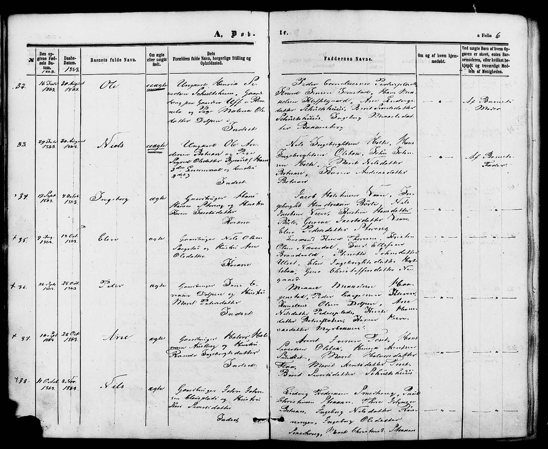 Kvikne prestekontor, AV/SAH-PREST-064/H/Ha/Haa/L0006: Parish register (official) no. 6, 1863-1886, p. 6