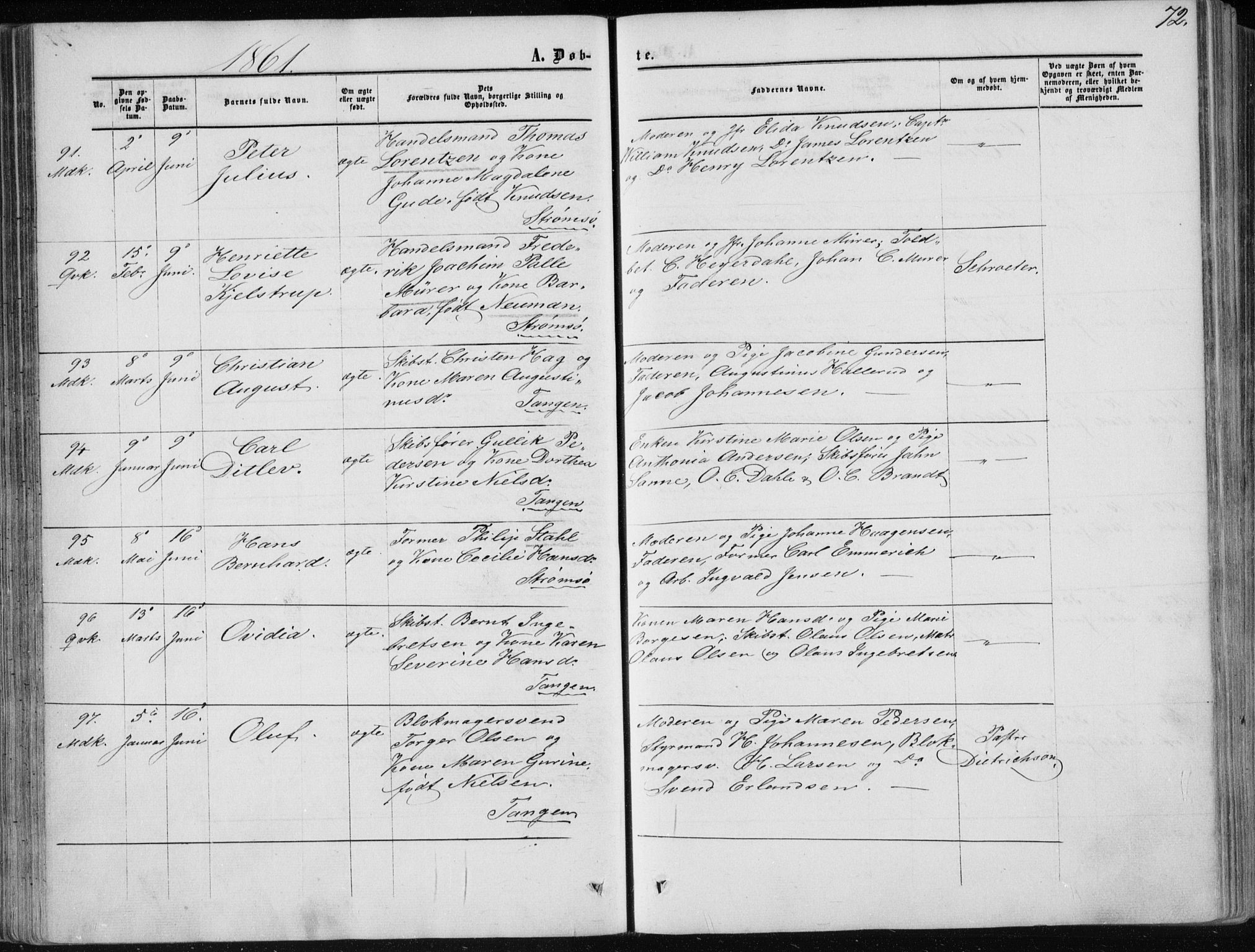 Strømsø kirkebøker, SAKO/A-246/F/Fa/L0015: Parish register (official) no. I 15, 1859-1868, p. 72