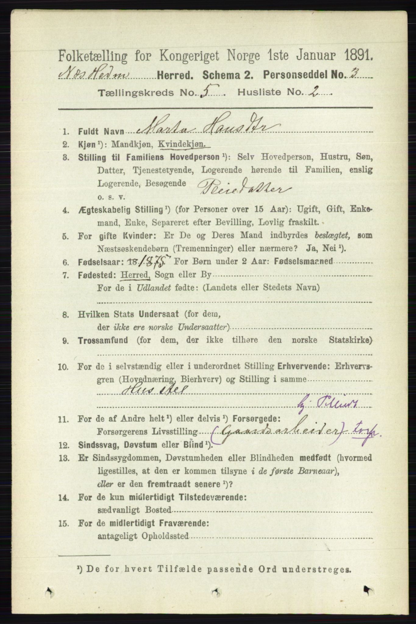 RA, 1891 census for 0411 Nes, 1891, p. 2614