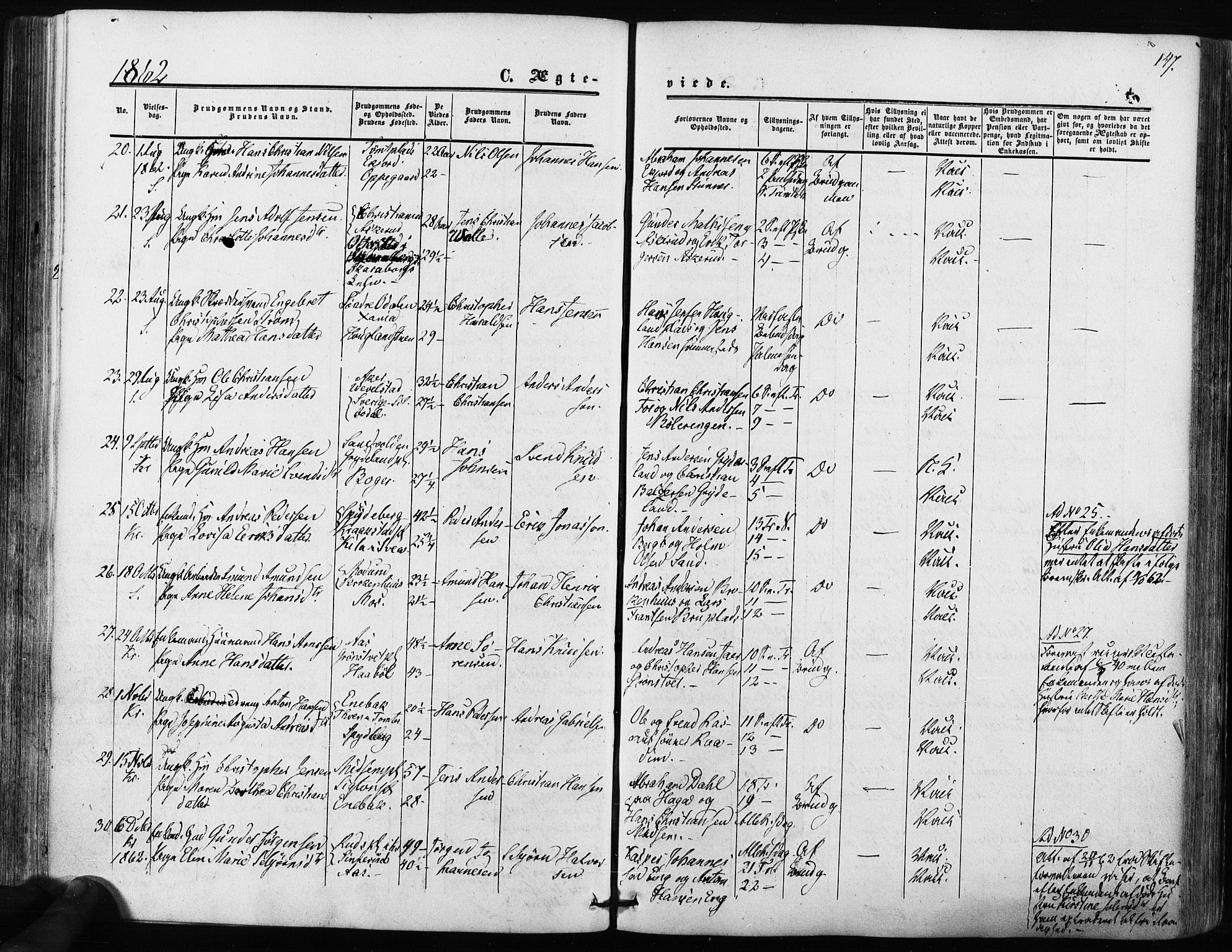 Kråkstad prestekontor Kirkebøker, SAO/A-10125a/F/Fa/L0007: Parish register (official) no. I 7, 1858-1870, p. 147