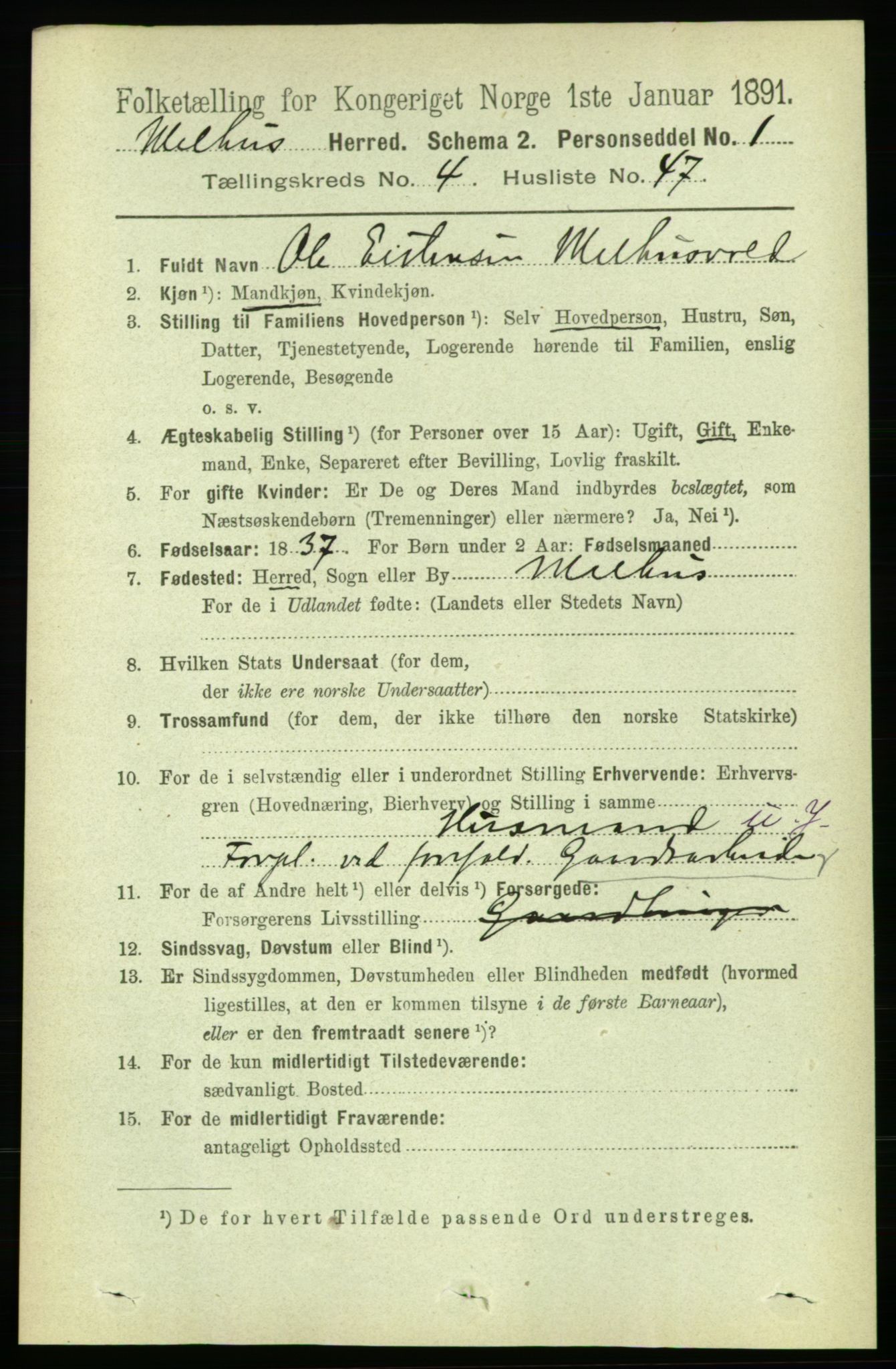 RA, 1891 census for 1653 Melhus, 1891, p. 2202