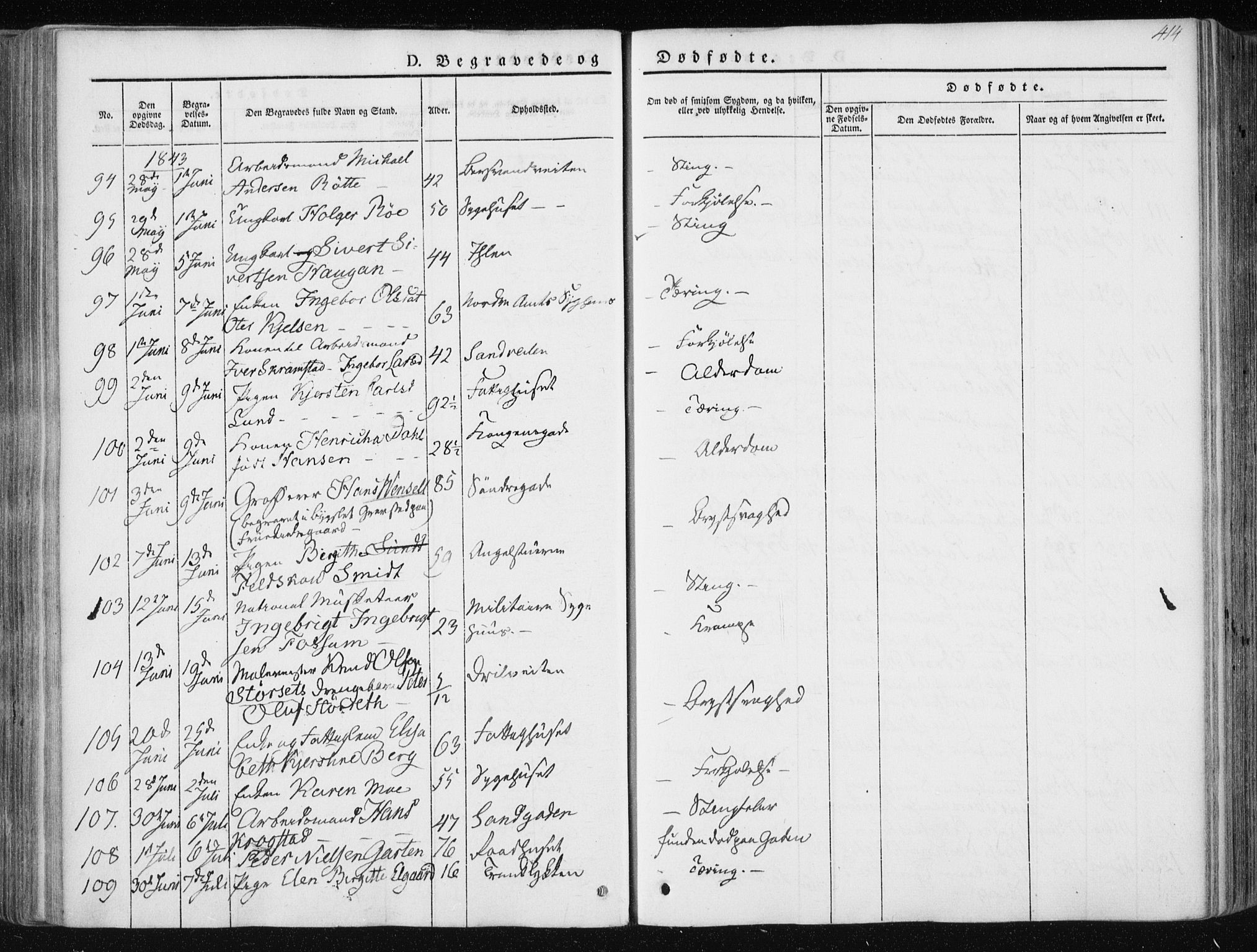 Ministerialprotokoller, klokkerbøker og fødselsregistre - Sør-Trøndelag, AV/SAT-A-1456/601/L0049: Parish register (official) no. 601A17, 1839-1847, p. 414