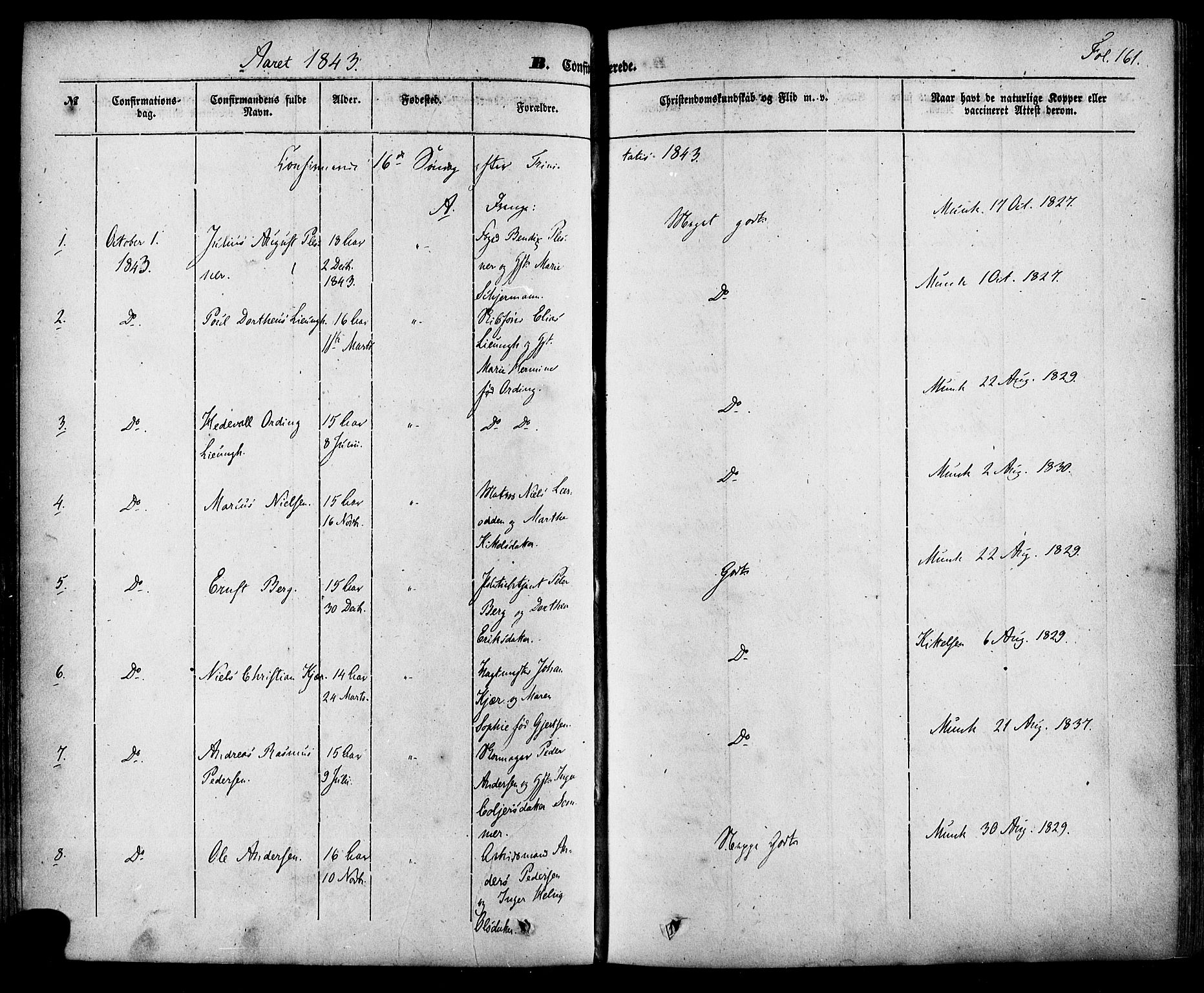 Skien kirkebøker, SAKO/A-302/F/Fa/L0006a: Parish register (official) no. 6A, 1843-1856, p. 161