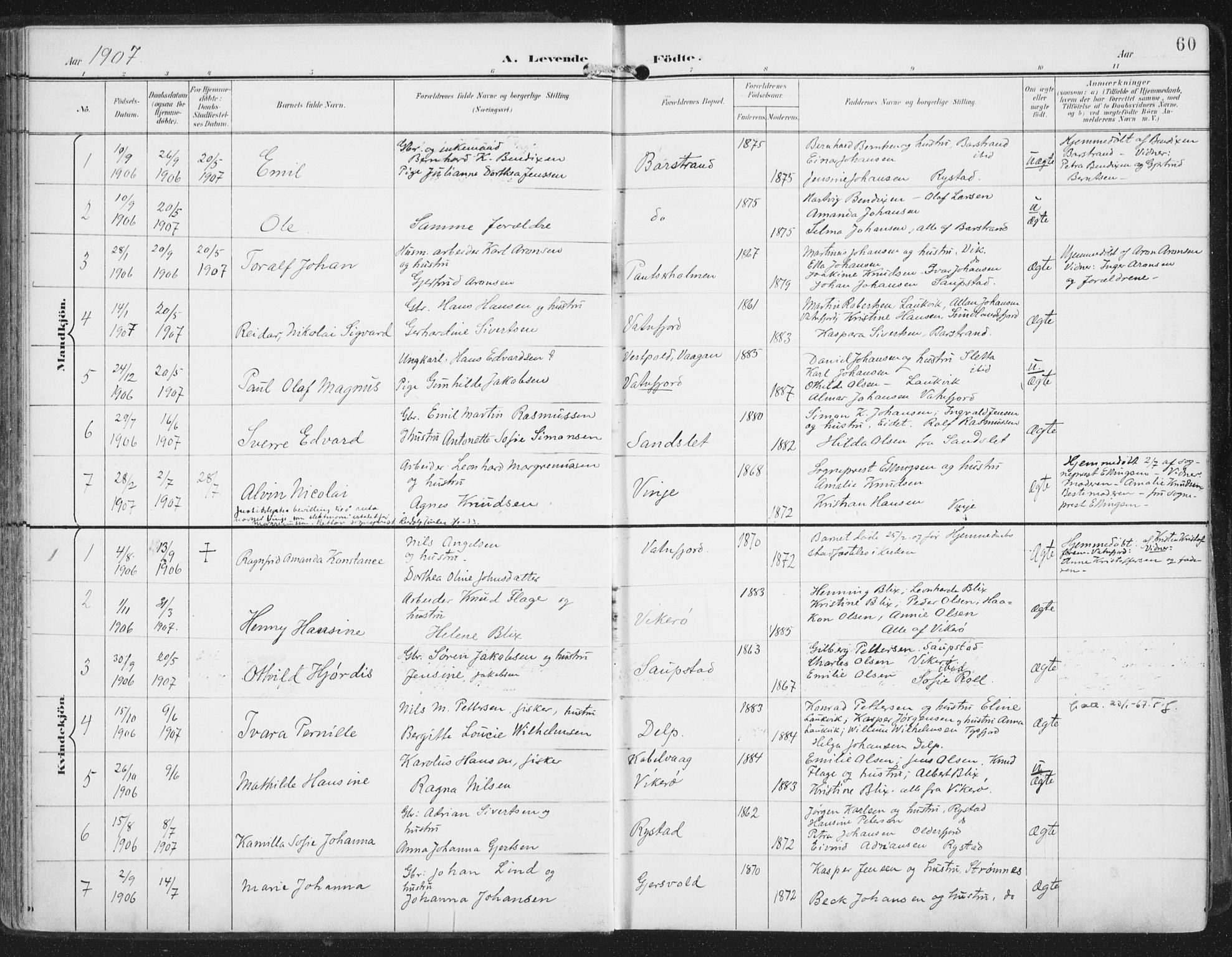 Ministerialprotokoller, klokkerbøker og fødselsregistre - Nordland, SAT/A-1459/876/L1098: Parish register (official) no. 876A04, 1896-1915, p. 60