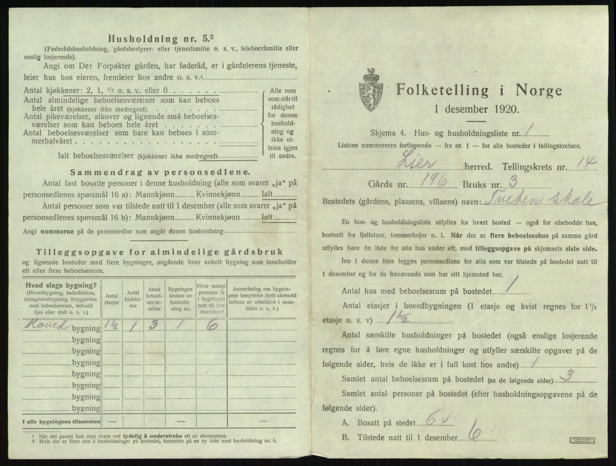 SAKO, 1920 census for Lier, 1920, p. 2506