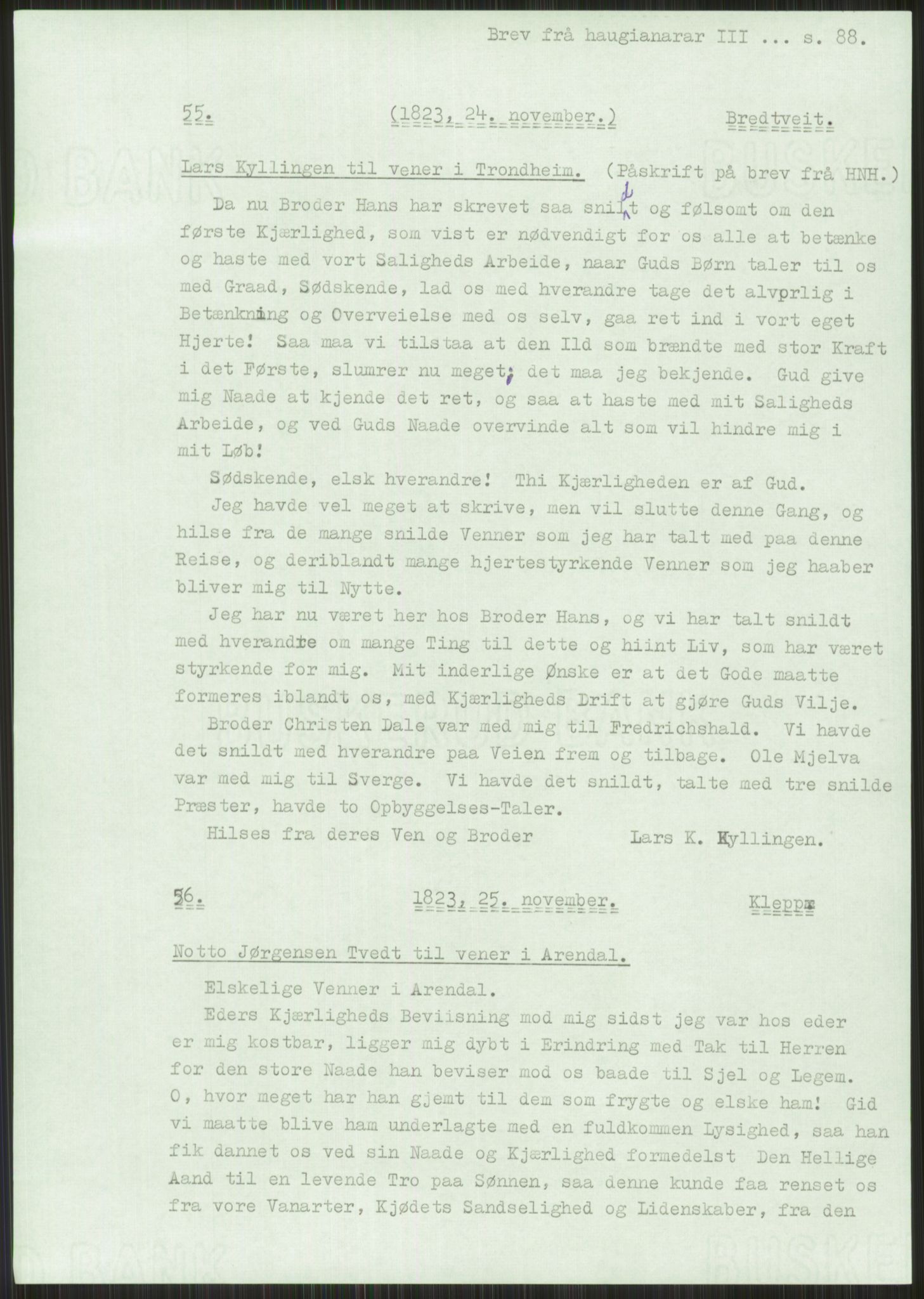 Samlinger til kildeutgivelse, Haugianerbrev, RA/EA-6834/F/L0003: Haugianerbrev III: 1822-1826, 1822-1826, p. 88