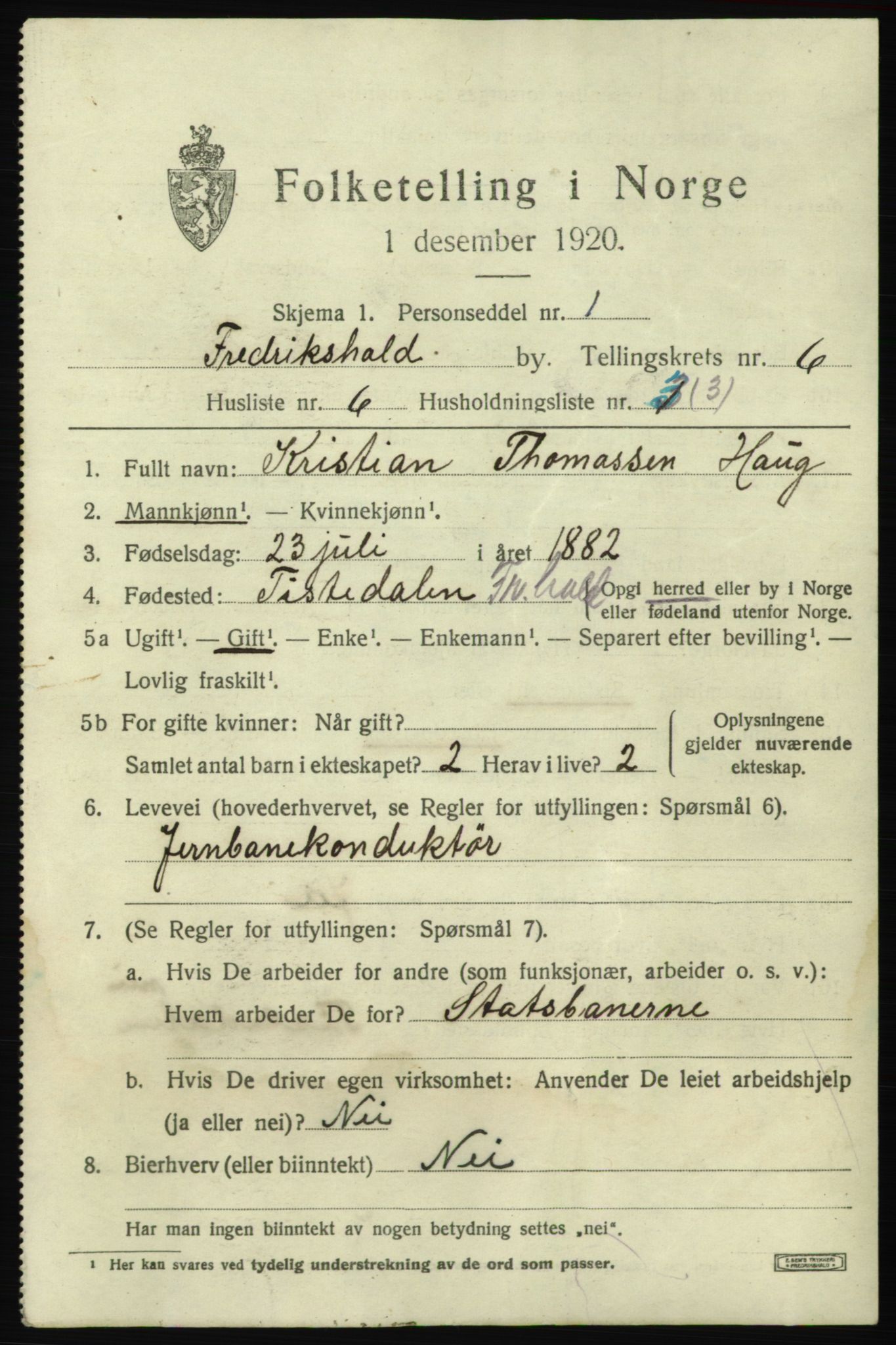 SAO, 1920 census for Fredrikshald, 1920, p. 12910
