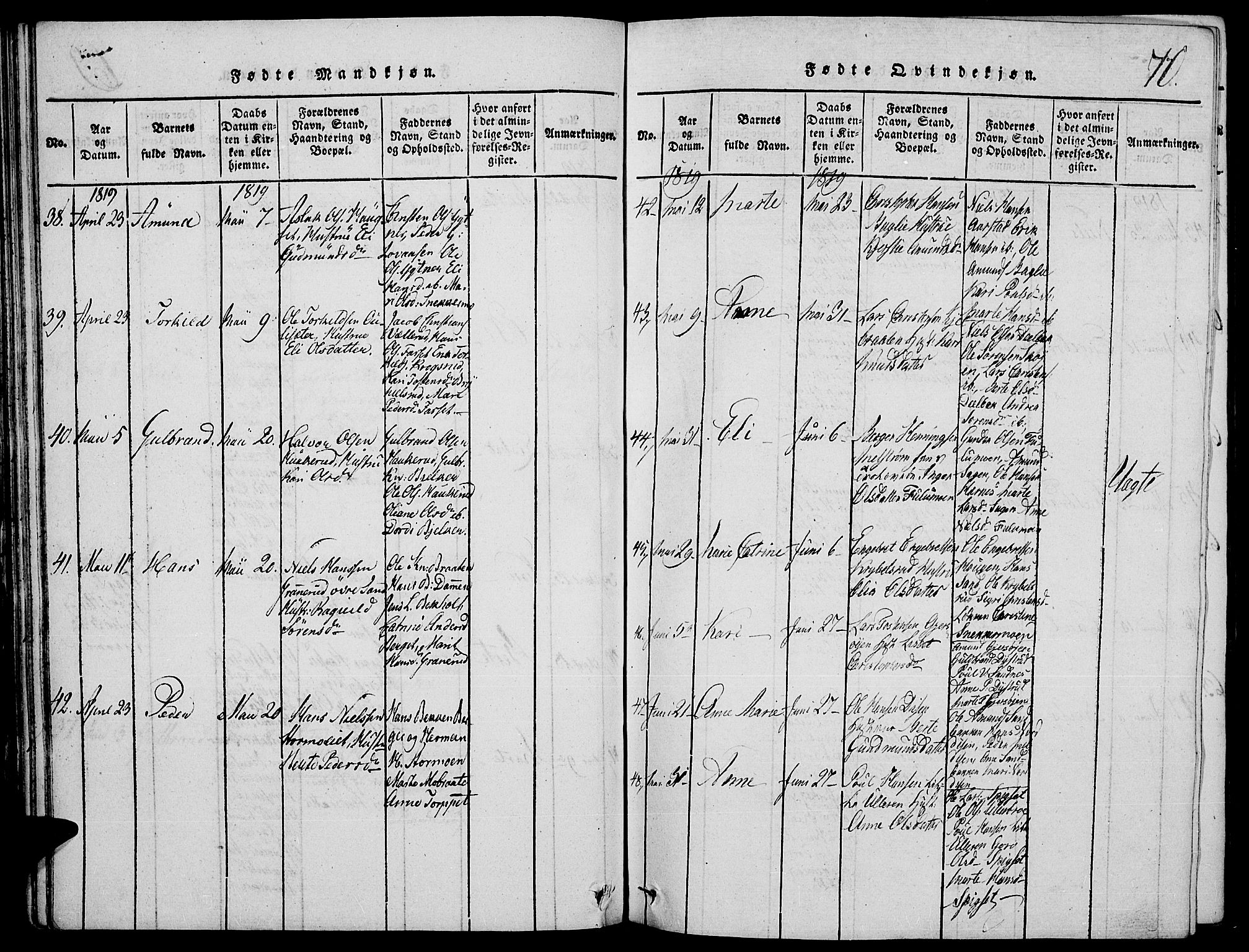 Strøm-Odalen prestekontor, SAH/PREST-028/H/Ha/Hab/L0001: Parish register (copy) no. 1, 1813-1825, p. 70