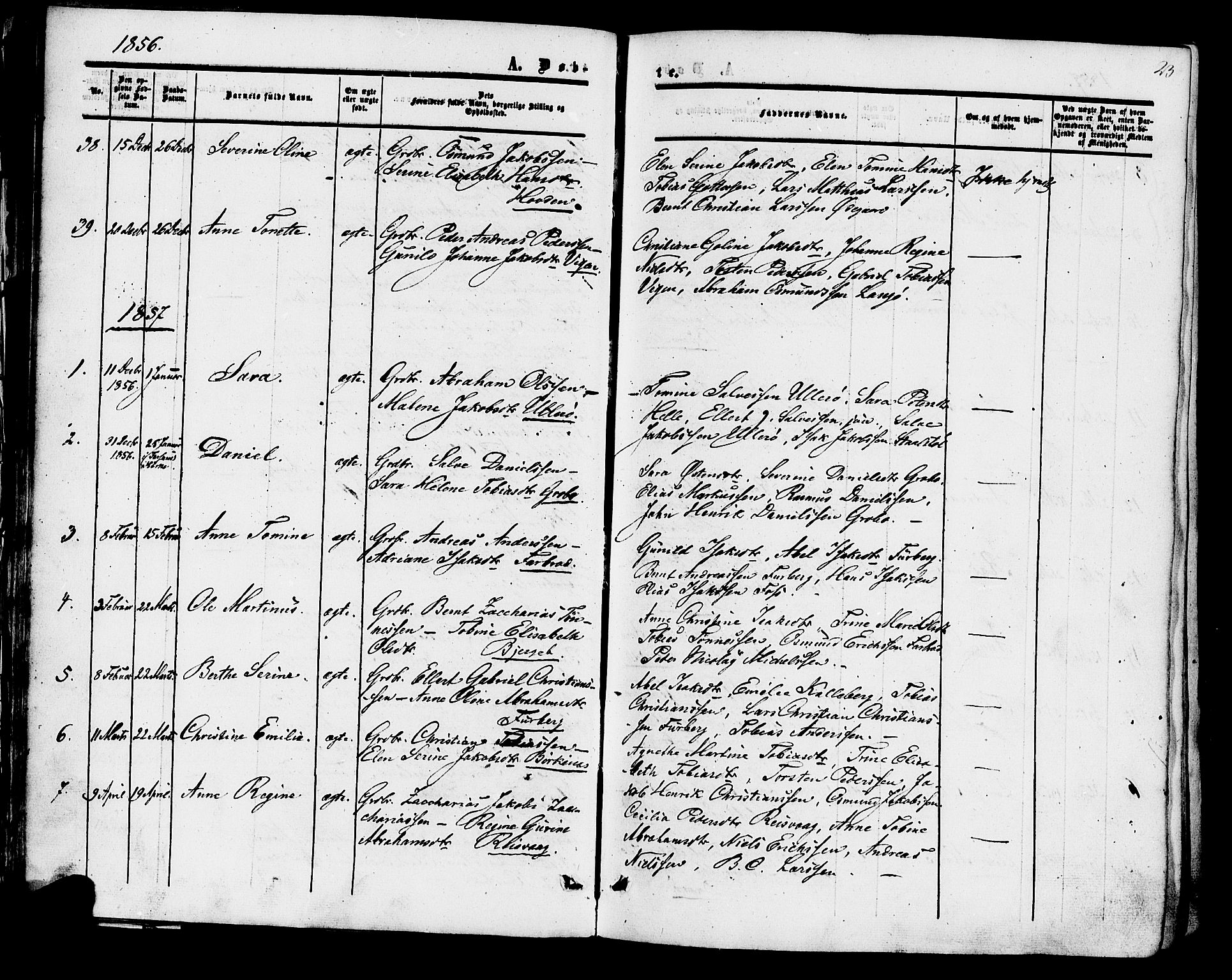 Herad sokneprestkontor, SAK/1111-0018/F/Fa/Fab/L0004: Parish register (official) no. A 4, 1853-1885, p. 23