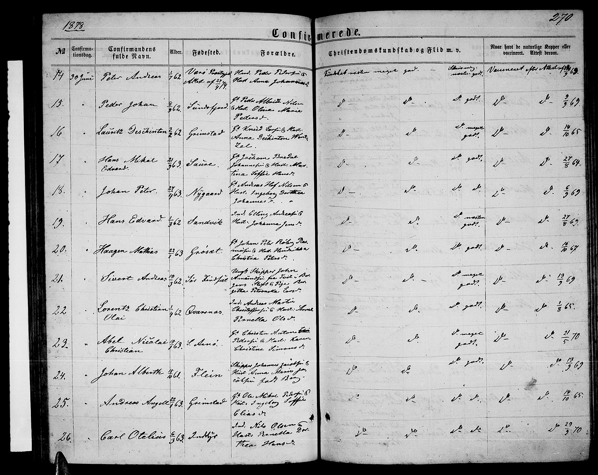 Ministerialprotokoller, klokkerbøker og fødselsregistre - Nordland, AV/SAT-A-1459/805/L0107: Parish register (copy) no. 805C03, 1862-1885, p. 270