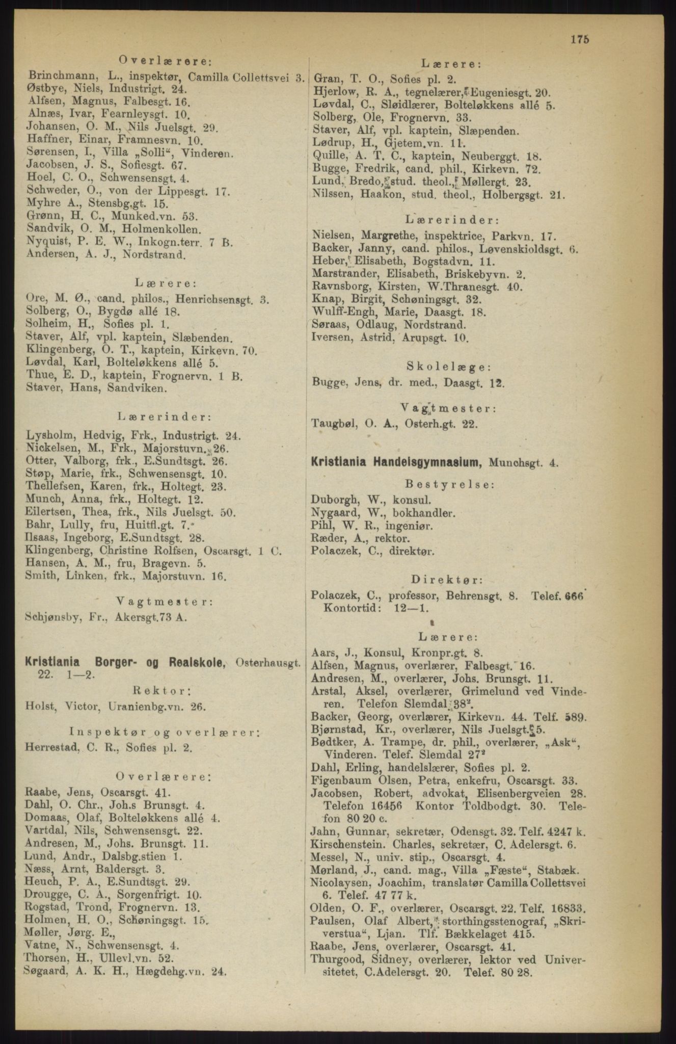 Kristiania/Oslo adressebok, PUBL/-, 1914, p. 175