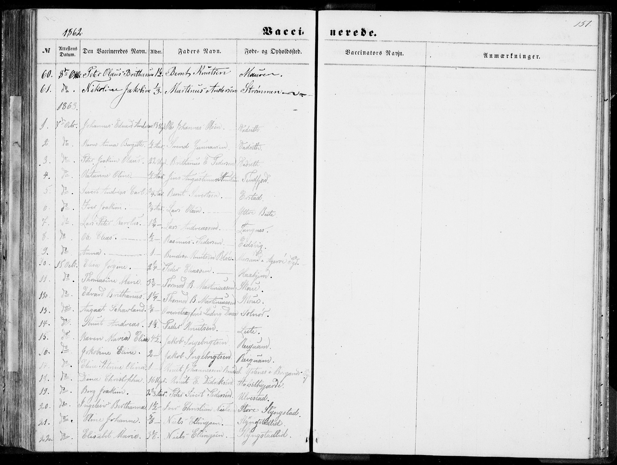 Ministerialprotokoller, klokkerbøker og fødselsregistre - Møre og Romsdal, AV/SAT-A-1454/524/L0354: Parish register (official) no. 524A06, 1857-1863, p. 151