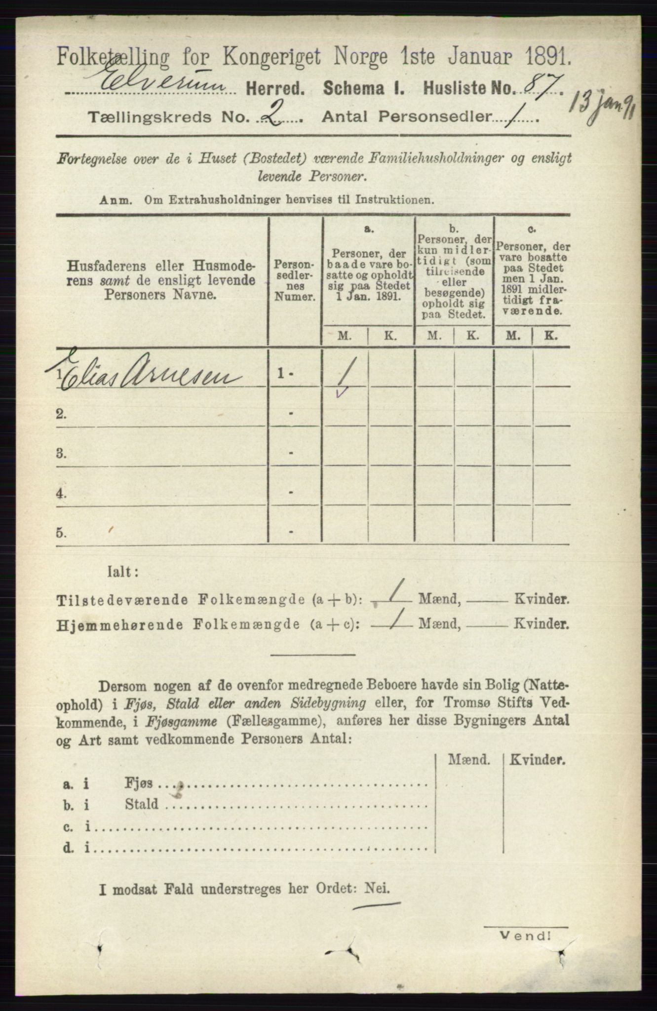 RA, 1891 census for 0427 Elverum, 1891, p. 1214