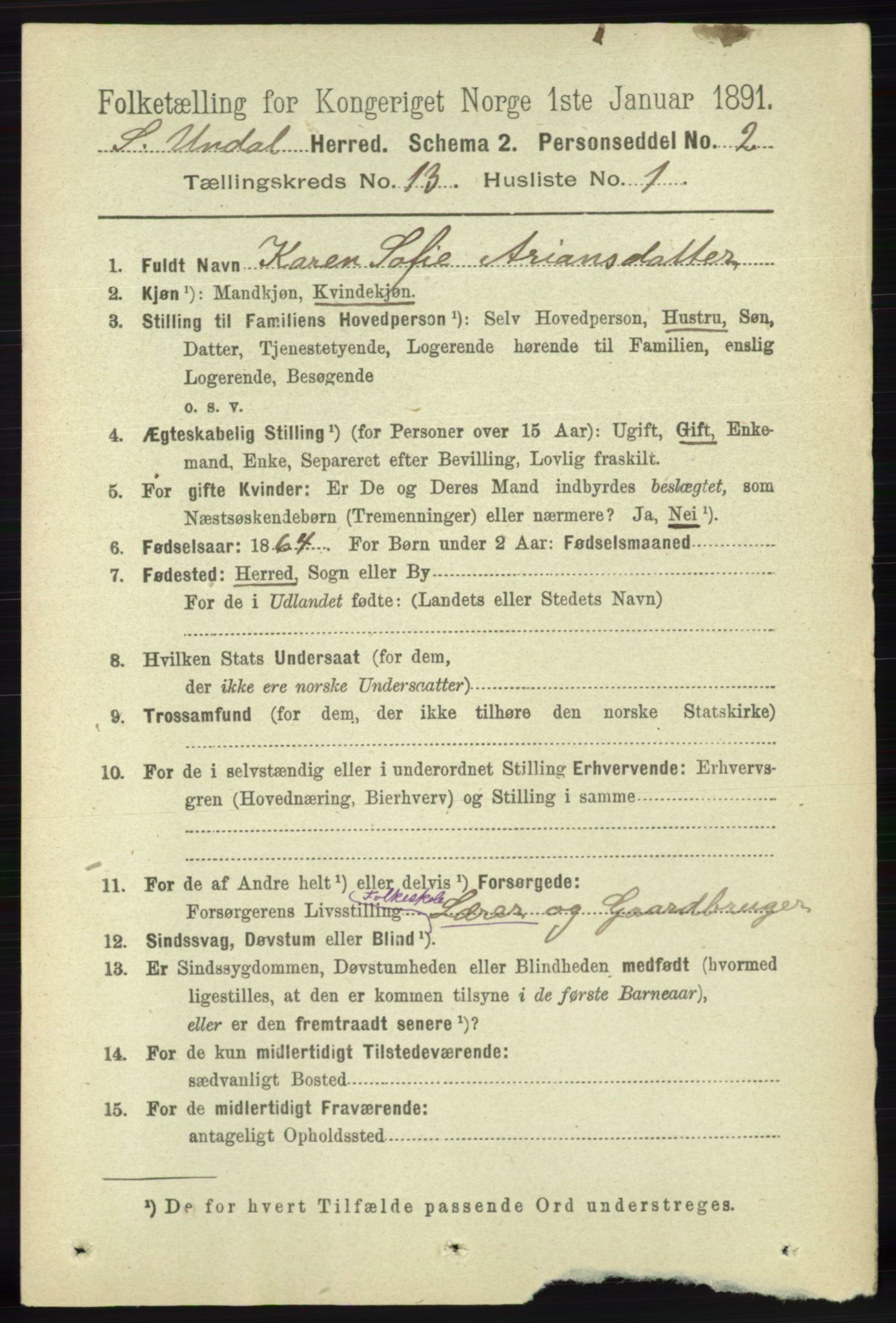 RA, 1891 census for 1029 Sør-Audnedal, 1891, p. 5792