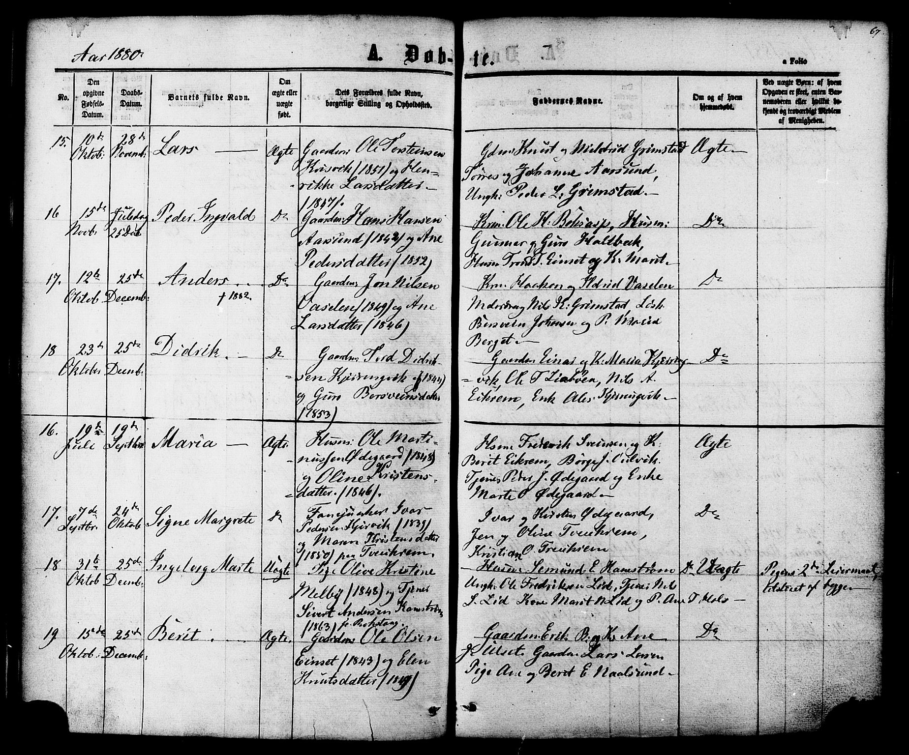 Ministerialprotokoller, klokkerbøker og fødselsregistre - Møre og Romsdal, AV/SAT-A-1454/587/L0999: Parish register (official) no. 587A01, 1864-1886, p. 67